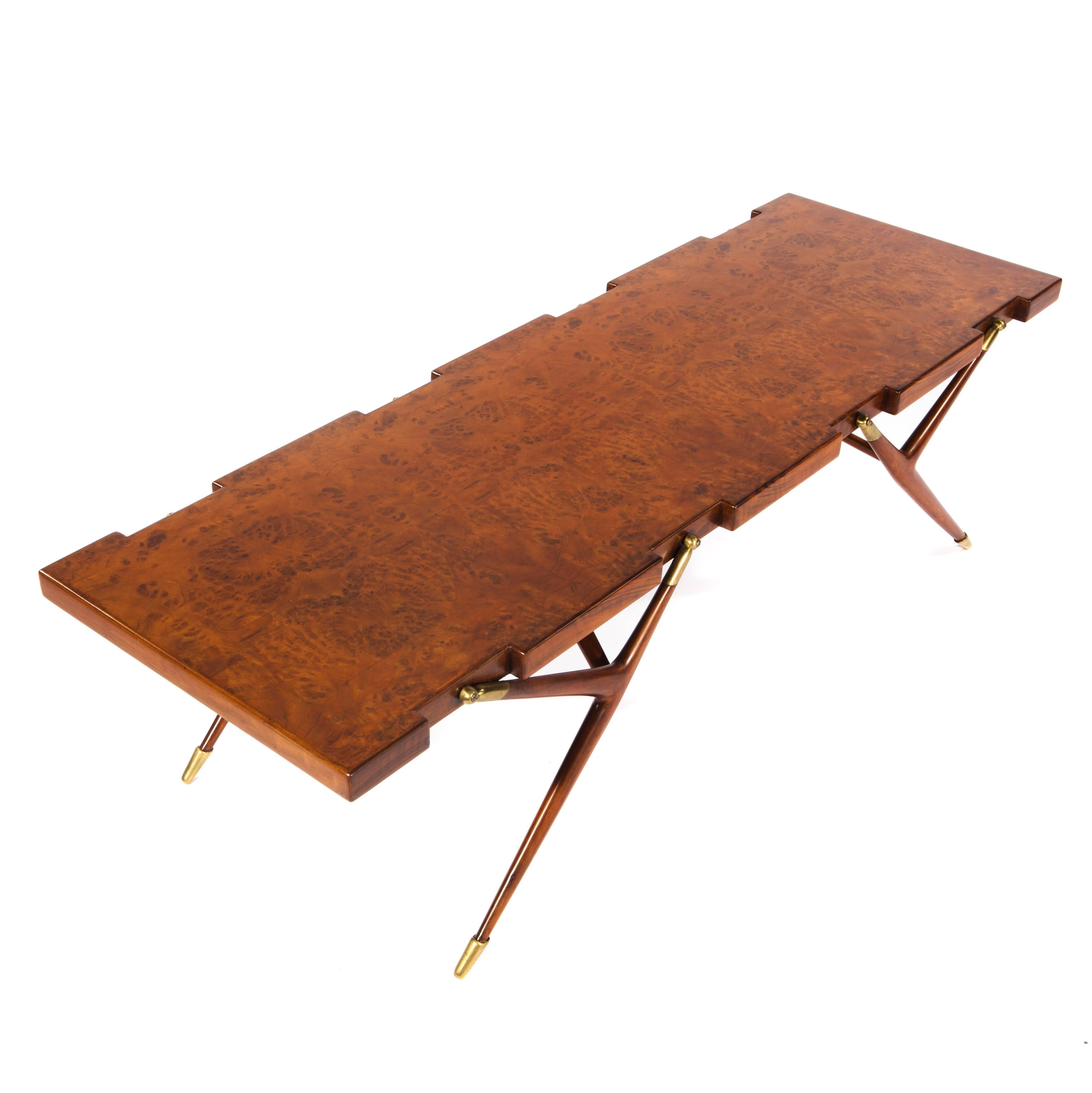 Mid-20th Century Burl Walnut and Brass 1950s Coffee Table by Ico Parisi for Singer and Sons For Sale