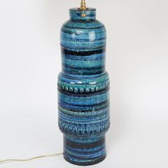 Large Blue and Green Italian Ceramic Lamp by Aldo Londi for Bitossi, circa 1959