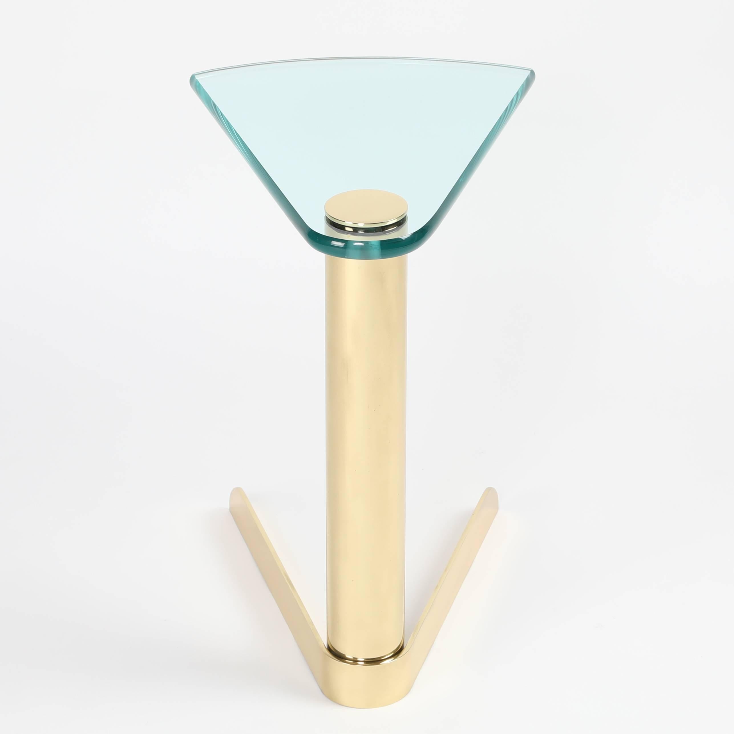 Late 20th Century 1970s Wedge-Shaped Occasional Table in Brass and Glass by Pace Furniture