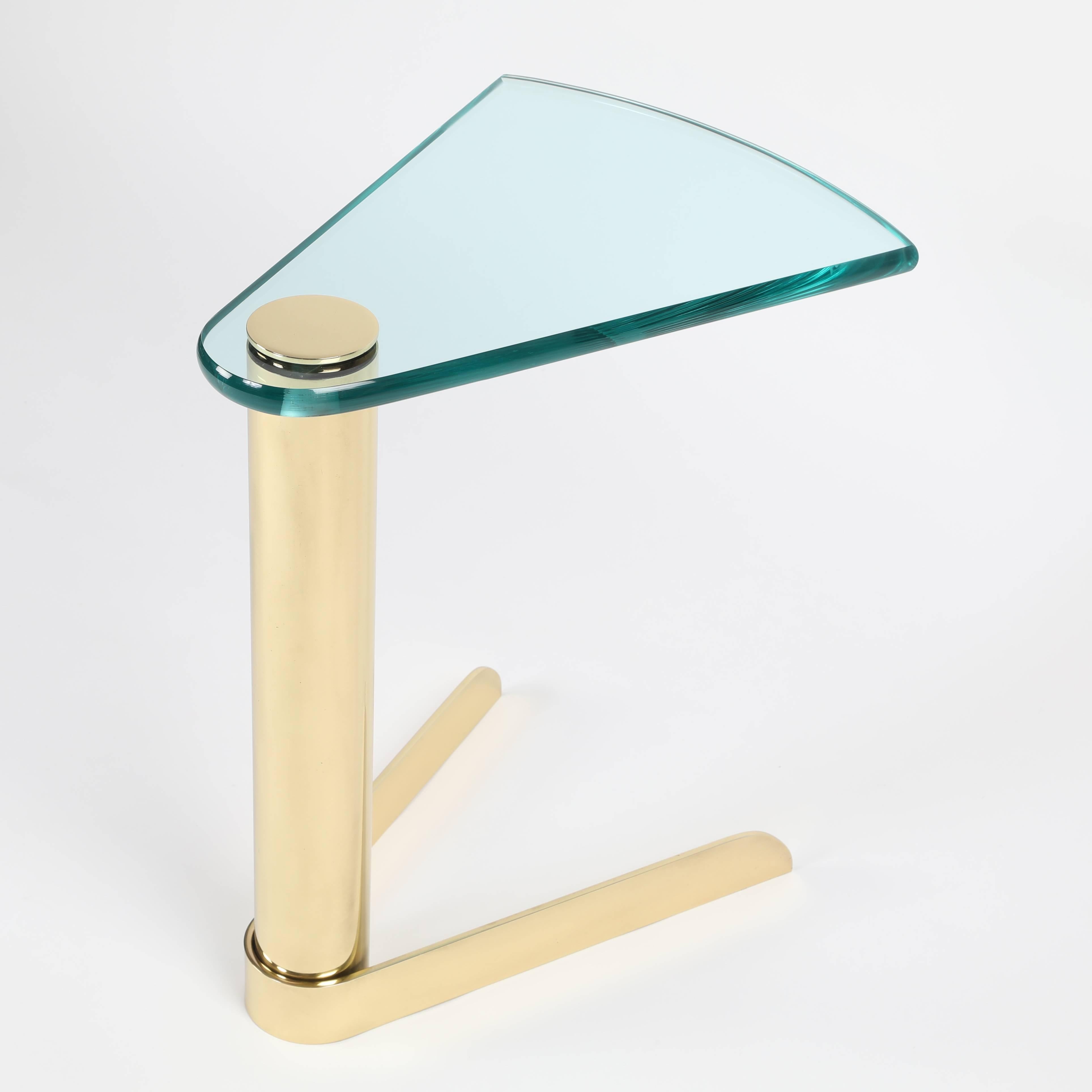 1970s Wedge-Shaped Occasional Table in Brass and Glass by Pace Furniture In Excellent Condition In Brooklyn, NY