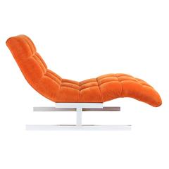 1970s Milo Baughman "Wave" Chaise Longue in Original Orange Velvet