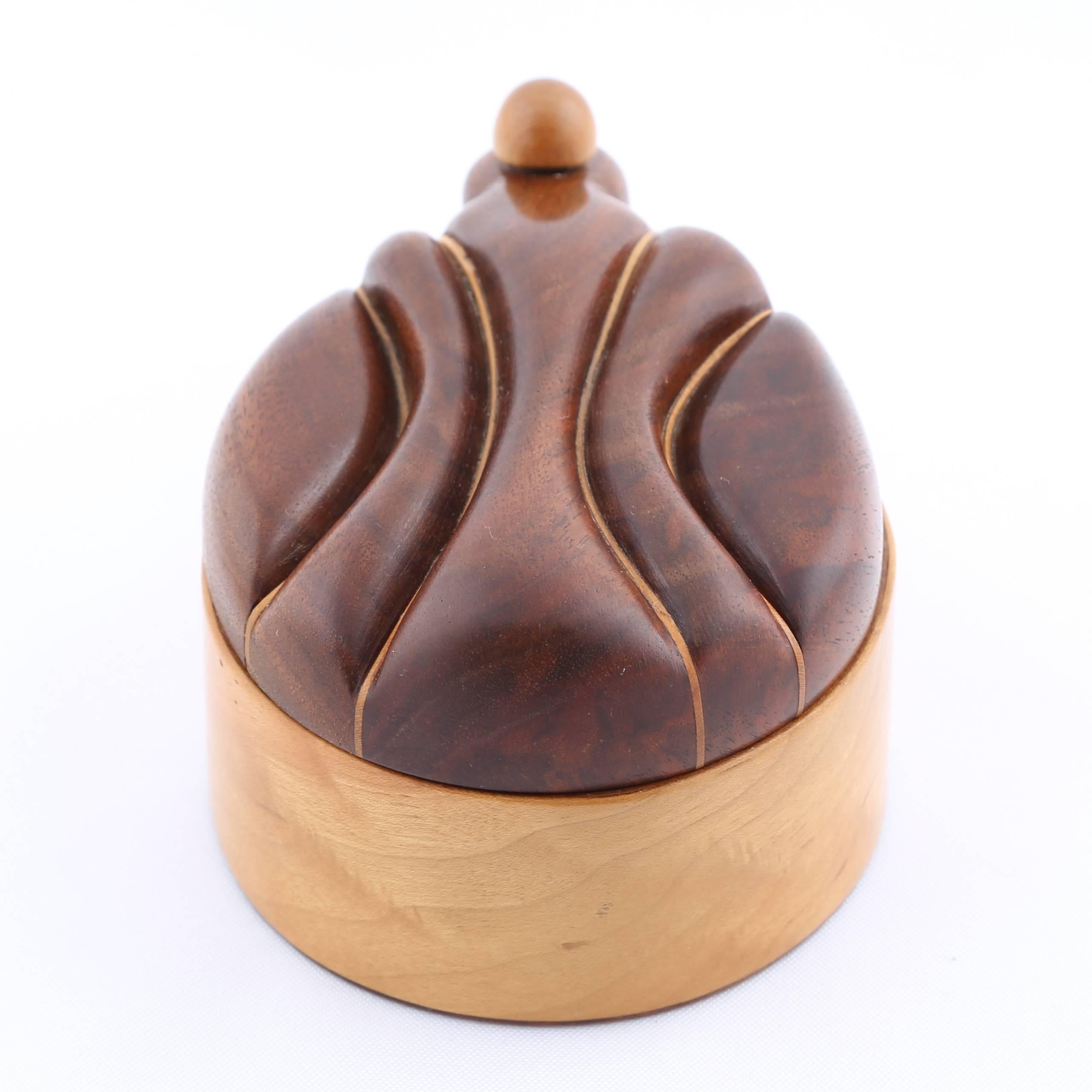 Leather Exotic Wood Box with Swing-Open Top by Jerry Madrigale, circa 1980s For Sale