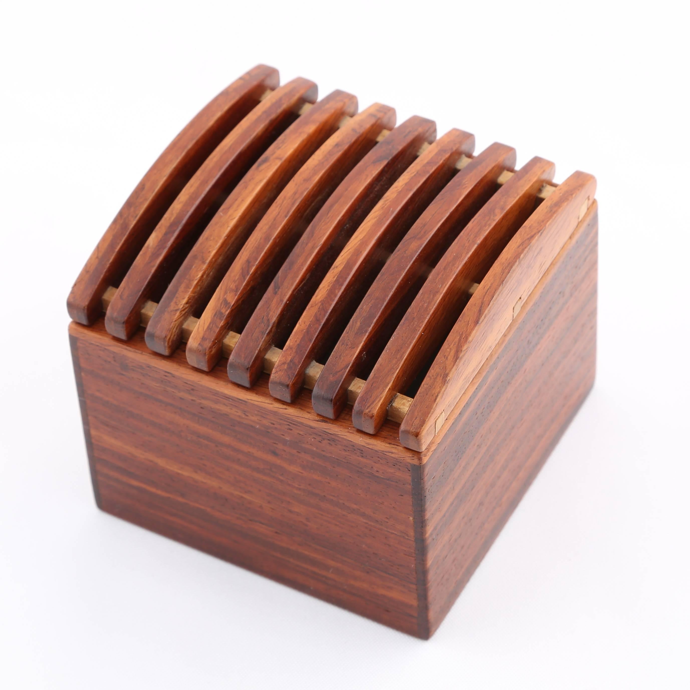 American Exotic Wood Box with Ribbed Lid by Jerry Madrigale, circa 1980s For Sale