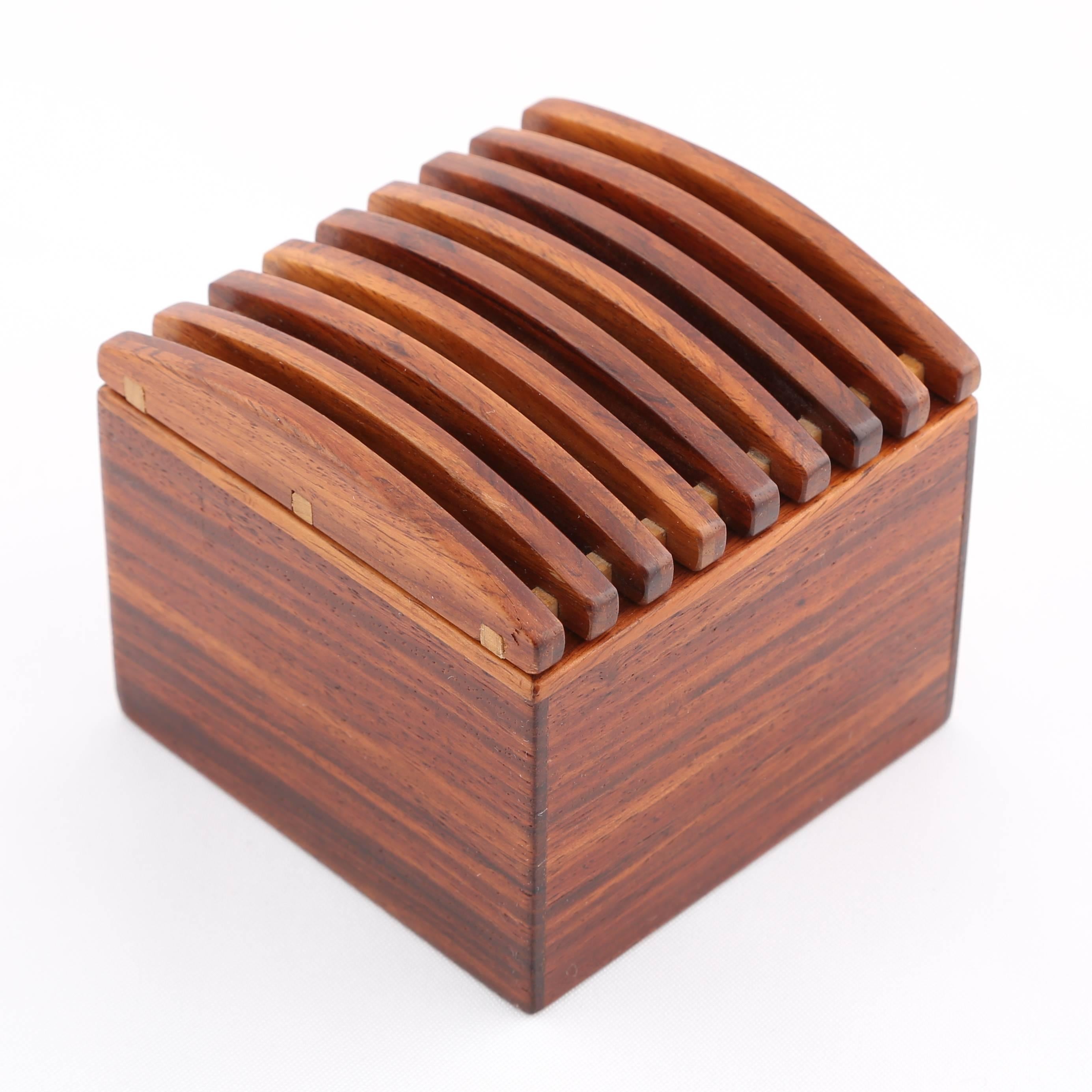 Late 20th Century Exotic Wood Box with Ribbed Lid by Jerry Madrigale, circa 1980s For Sale