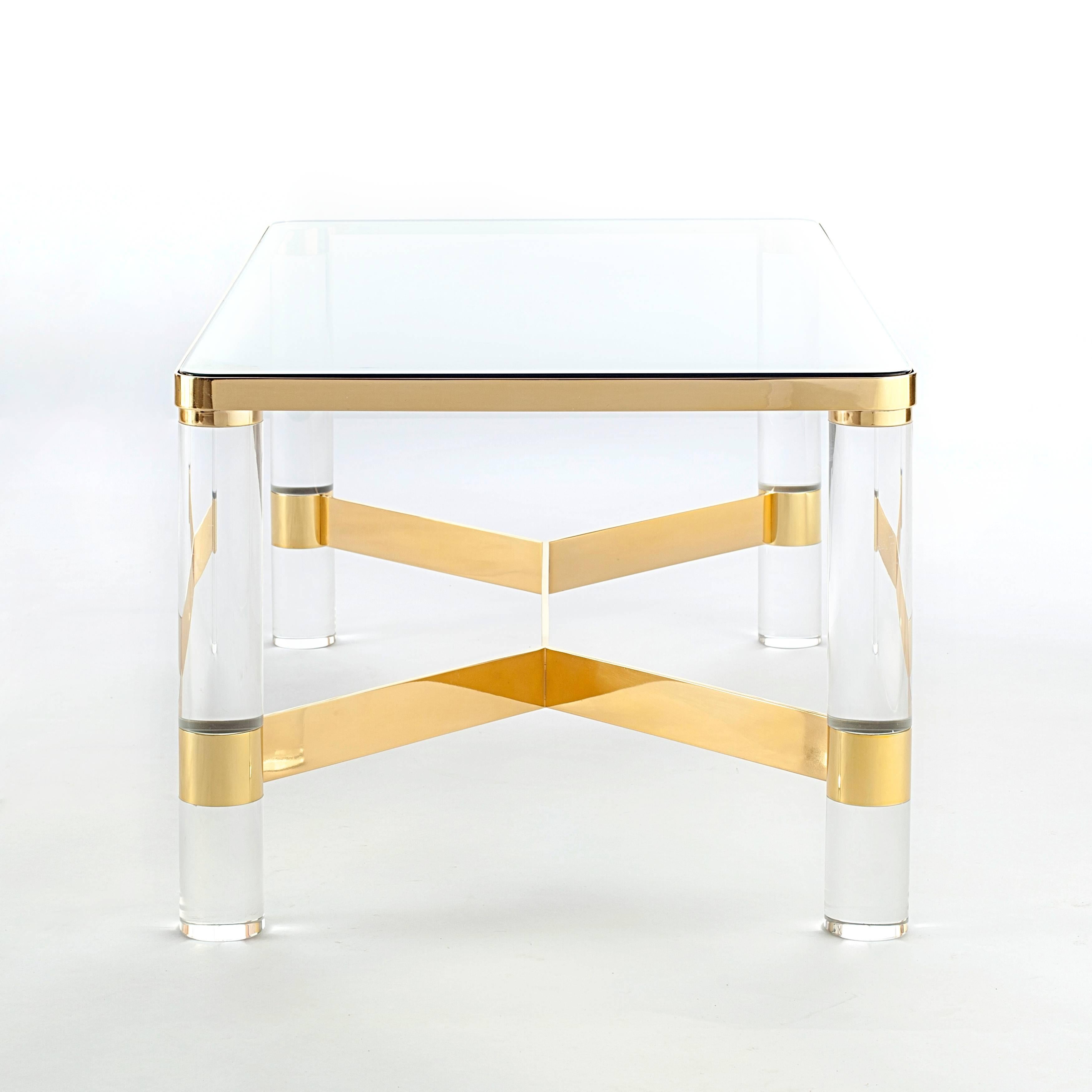 American Signed Karl Springer Brass and Lucite Cocktail Table, circa 1980s