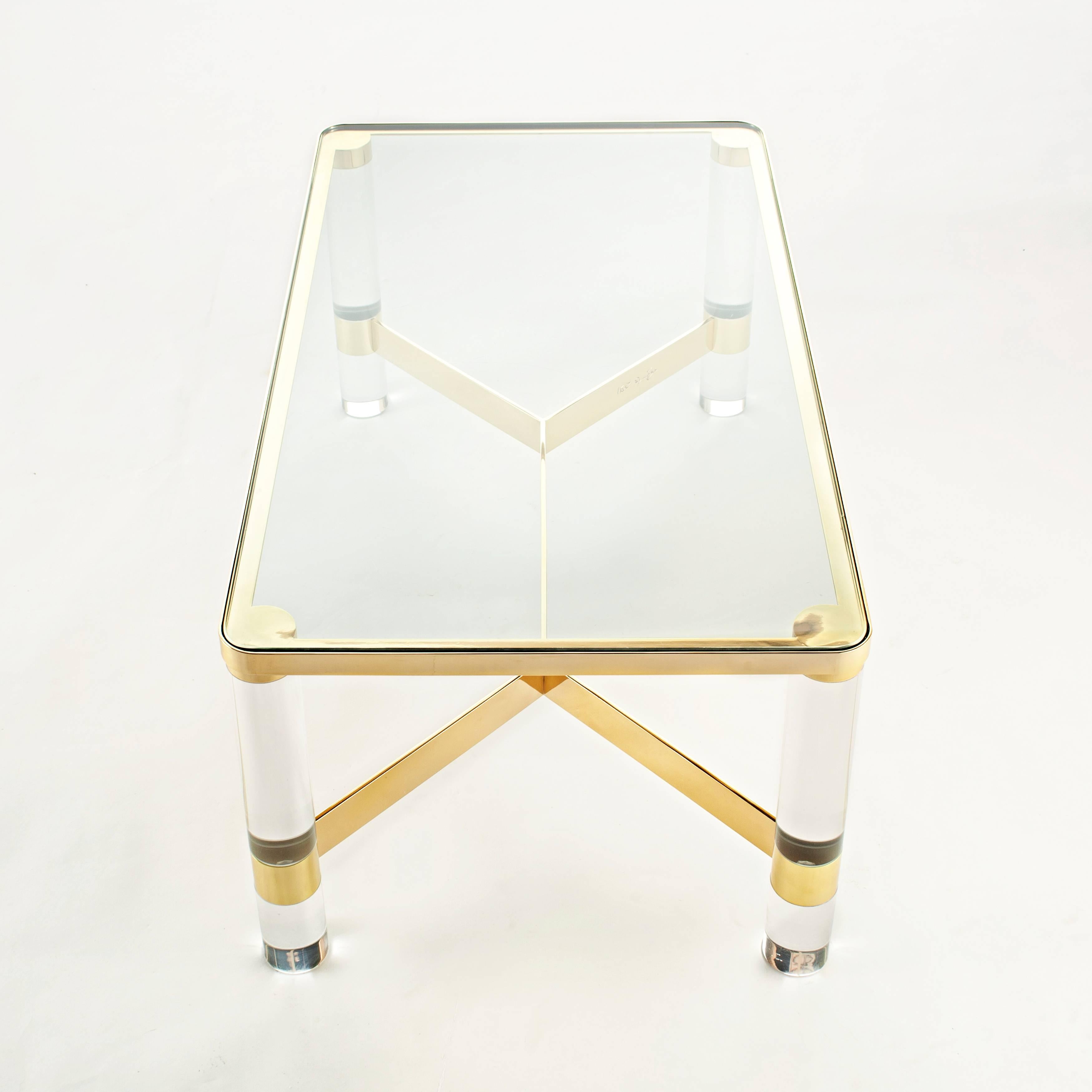Late 20th Century Signed Karl Springer Brass and Lucite Cocktail Table, circa 1980s