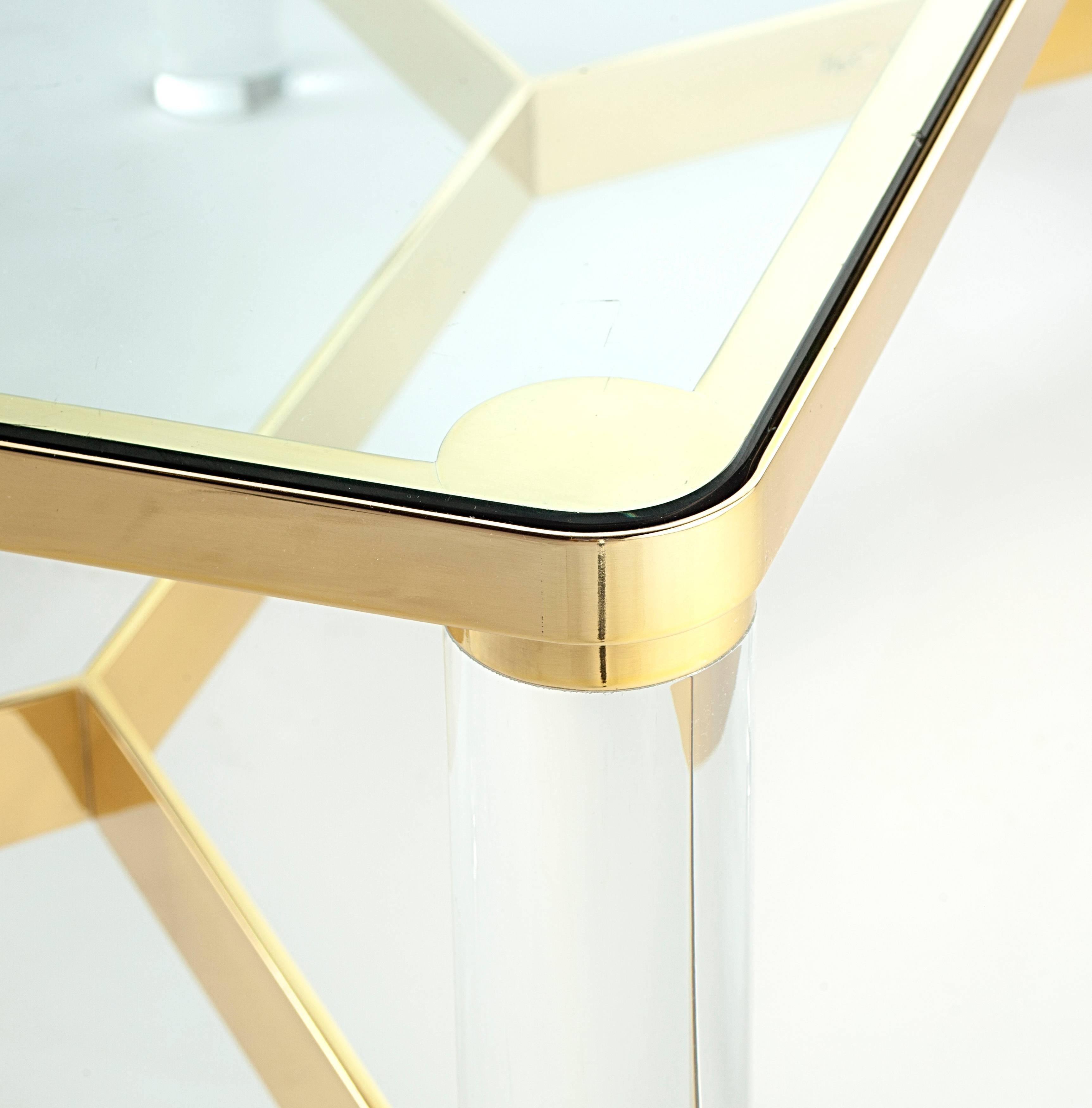 Signed Karl Springer Brass and Lucite Cocktail Table, circa 1980s 2