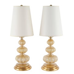 Pair of 1940s Bubble and Gold Leaf "Cordonato d'Oro" Lamps by Ercole Barovier