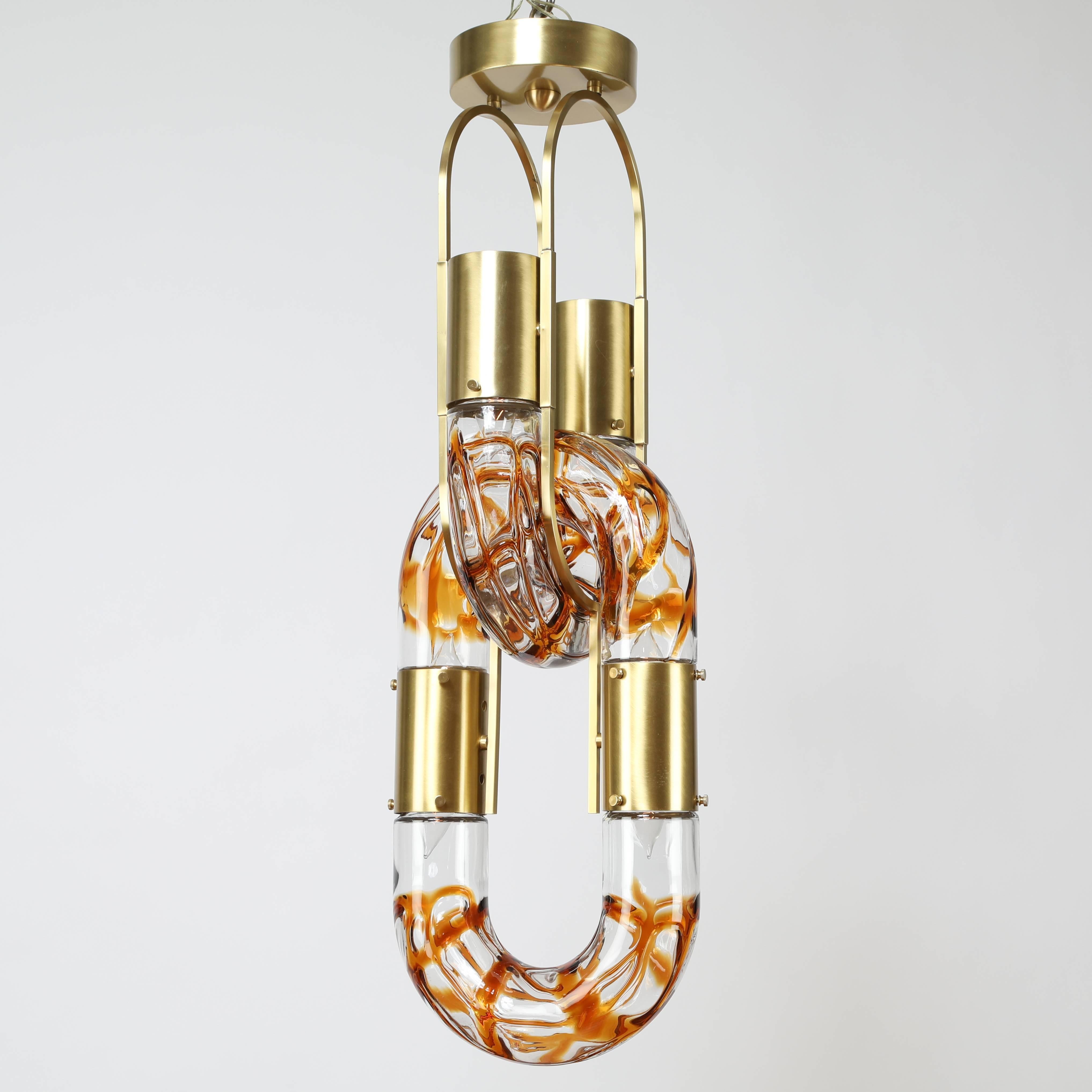 Stunning two-link "Chain" light by Aldo Nason for A.V. Mazzega, Italy, circa 1970s. The "Chain" series by Nason came in a variety of sizes and finishes and included ceiling fixtures as well as floor lamps. This very fine example