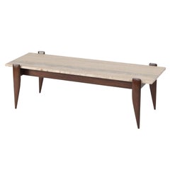 Gio Ponti for Singer & Sons Walnut and Travertine Coffee Table, circa 1950s