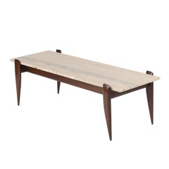 Gio Ponti for Singer & Sons Walnut and Travertine Coffee Table, circa 1950s