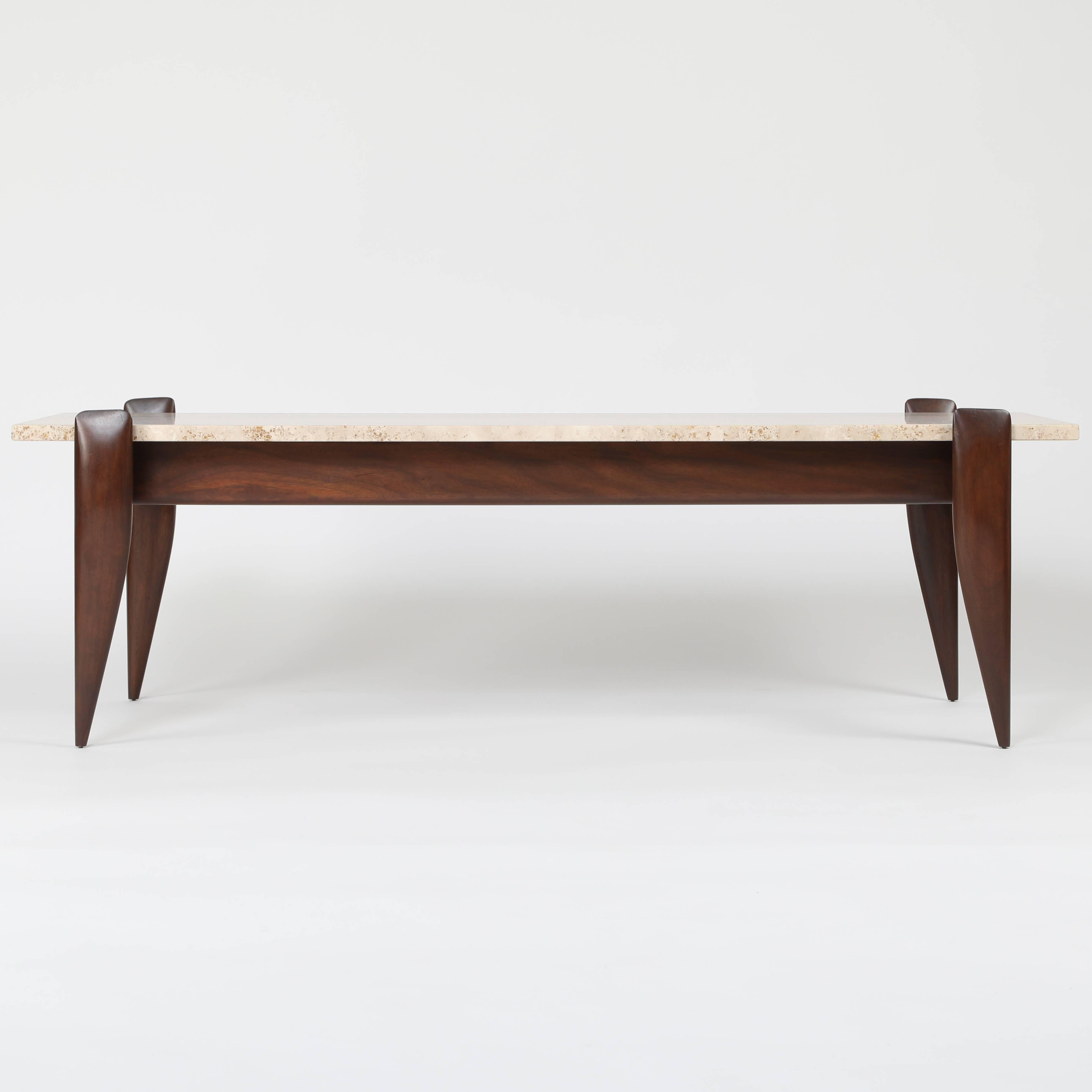Mid-20th Century Gio Ponti for Singer & Sons Walnut and Travertine Coffee Table, circa 1950s