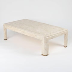 Maitland-Smith Tessellated Coral Stone and Brass Coffee Table, circa 1980s