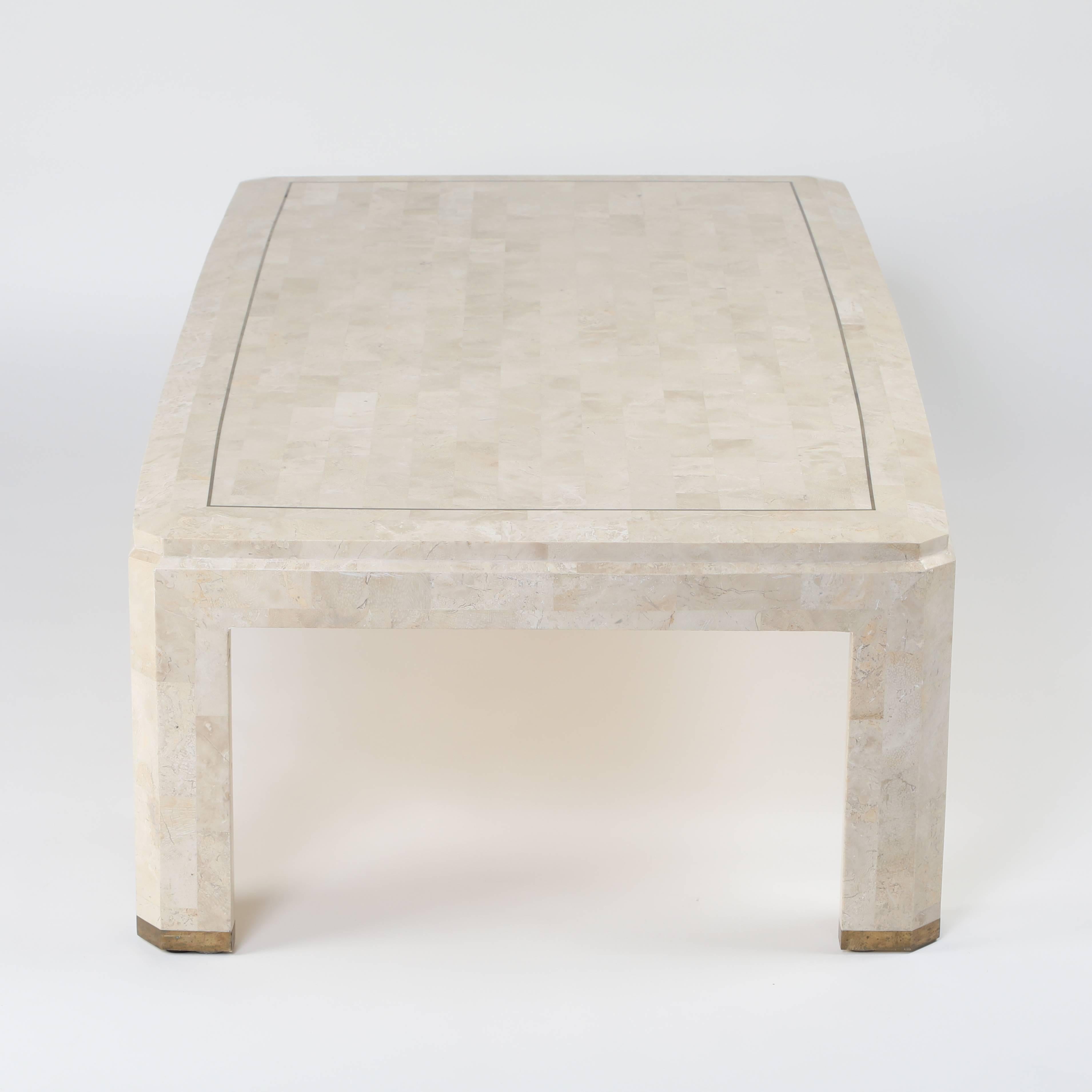 Philippine Maitland-Smith Tessellated Coral Stone and Brass Coffee Table, circa 1980s