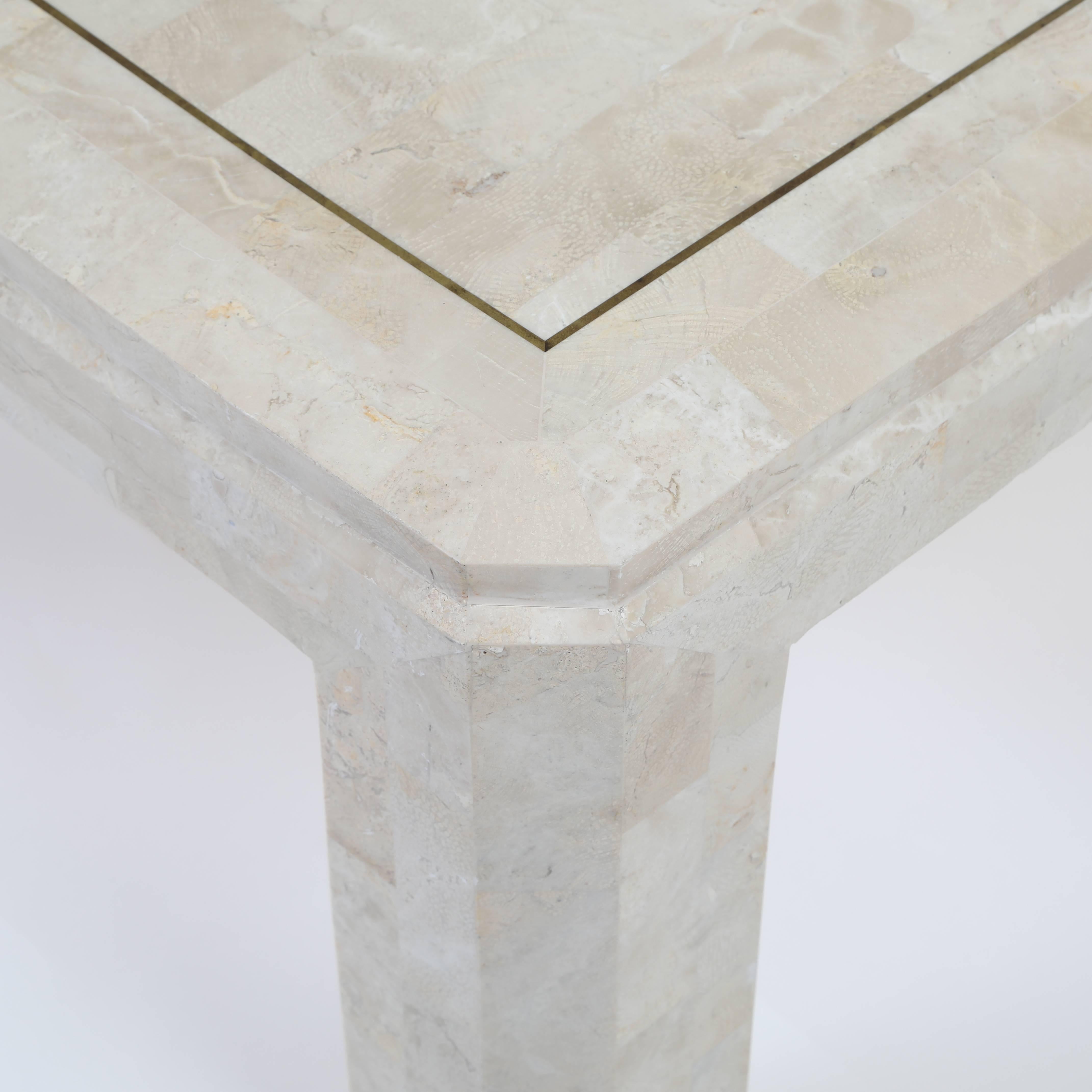 Maitland-Smith Tessellated Coral Stone and Brass Coffee Table, circa 1980s 2
