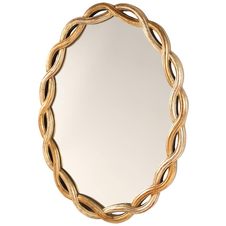 Oval Mirror With Braided Giltwood Frame Circa 1960s For At 1stdibs Beautifully Crafted Oval Mirror With Carved Wood Frame In A Braid Pattern The Distressed