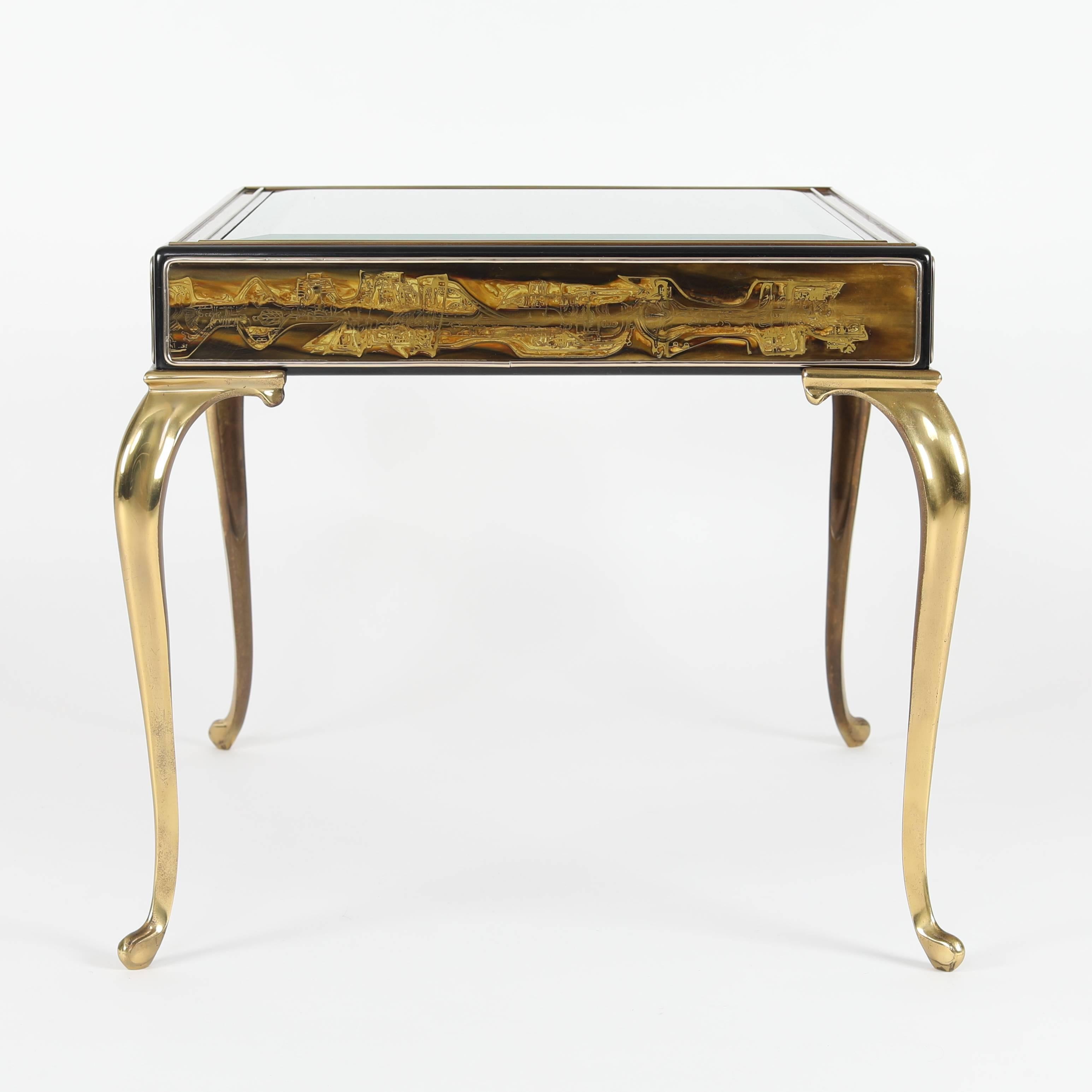 Glass 1970s Brass and Etched-Bronze End Tables by Bernhard Rohne for Mastercraft