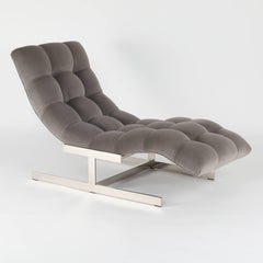 Wave Chaise Lounge in Gray Velvet, circa 1970s