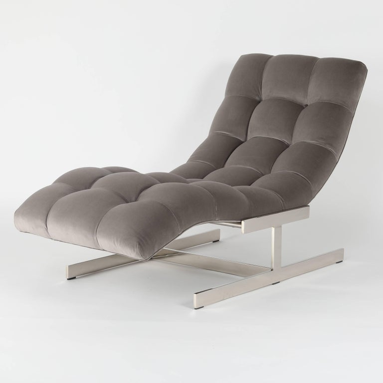 Wave Chaise Lounge in Gray Velvet, circa 1970s at 1stDibs