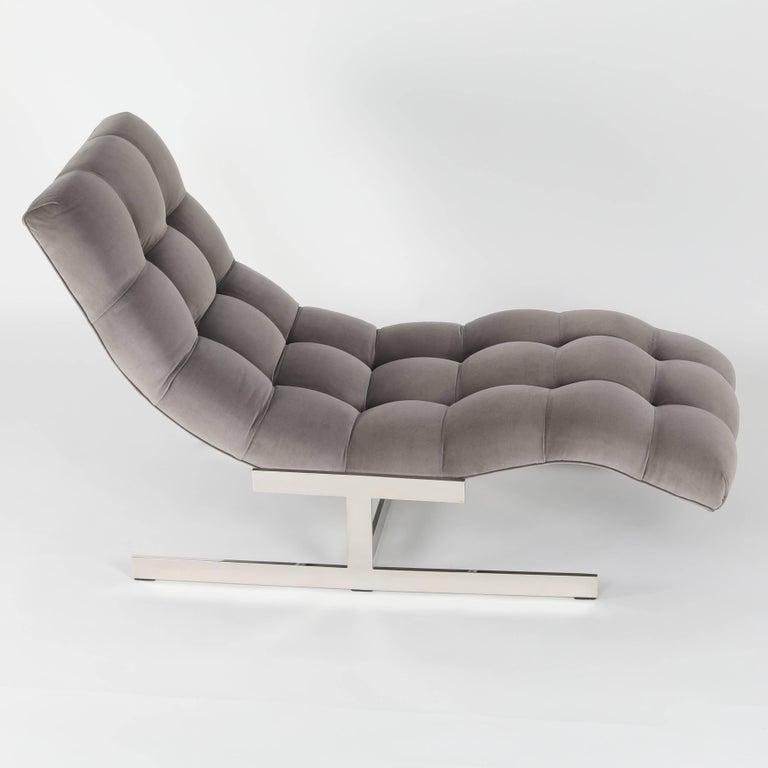 Wave Chaise Lounge in Gray Velvet, circa 1970s at 1stDibs