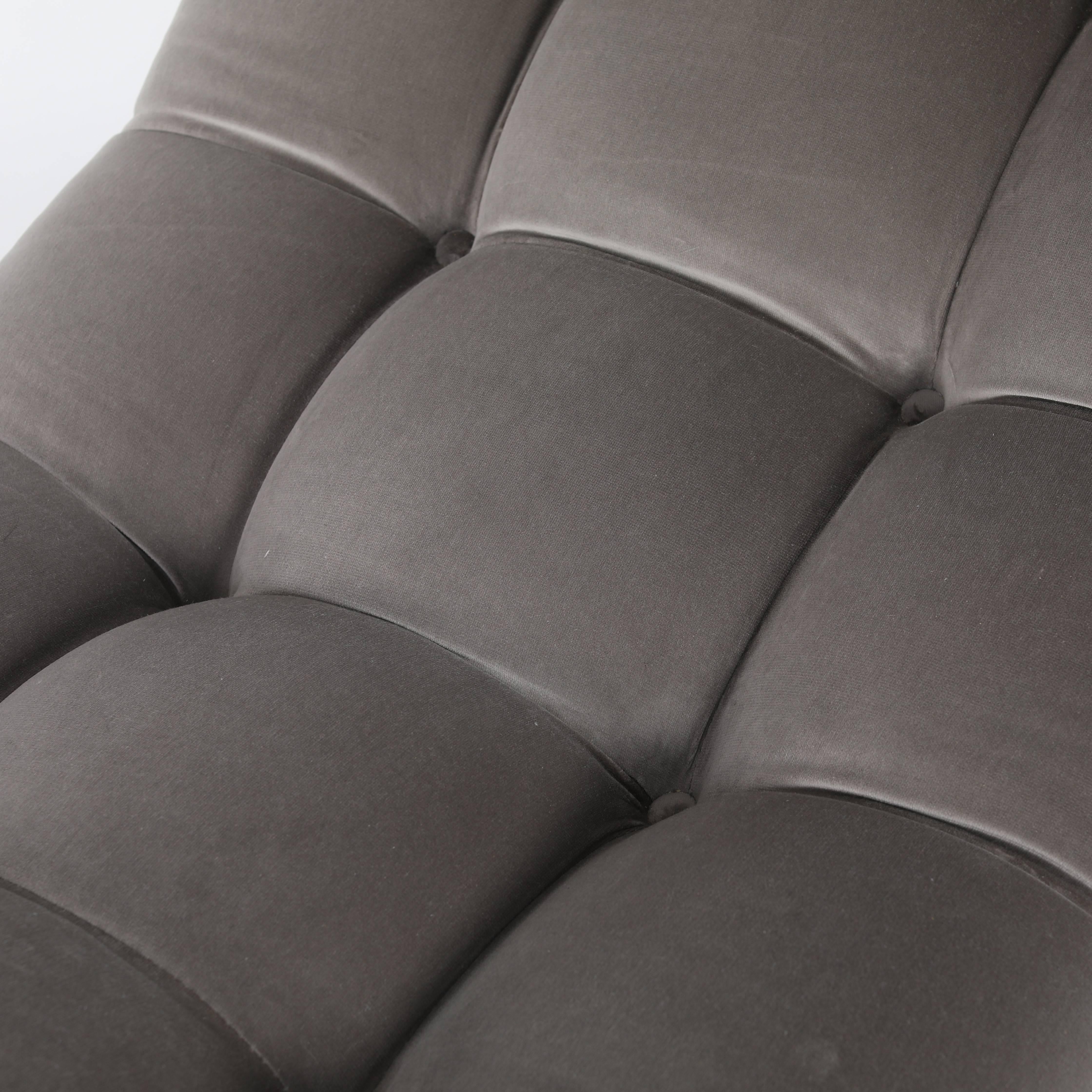 Chrome Wave Chaise Lounge in Gray Velvet, circa 1970s