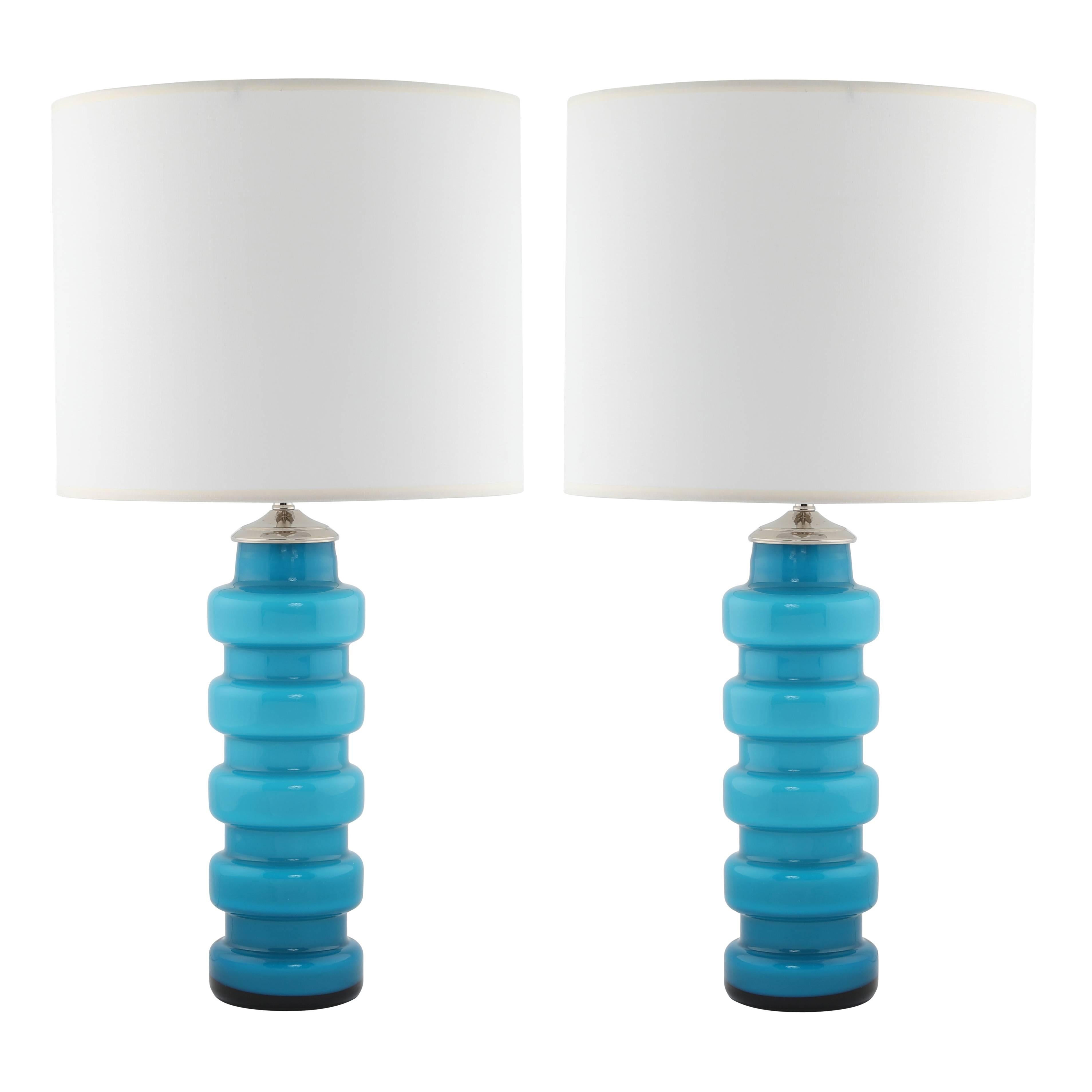 Blue Cased-Glass Table Lamps by Pers-Olof Ström for Alsterfors, circa 1960s