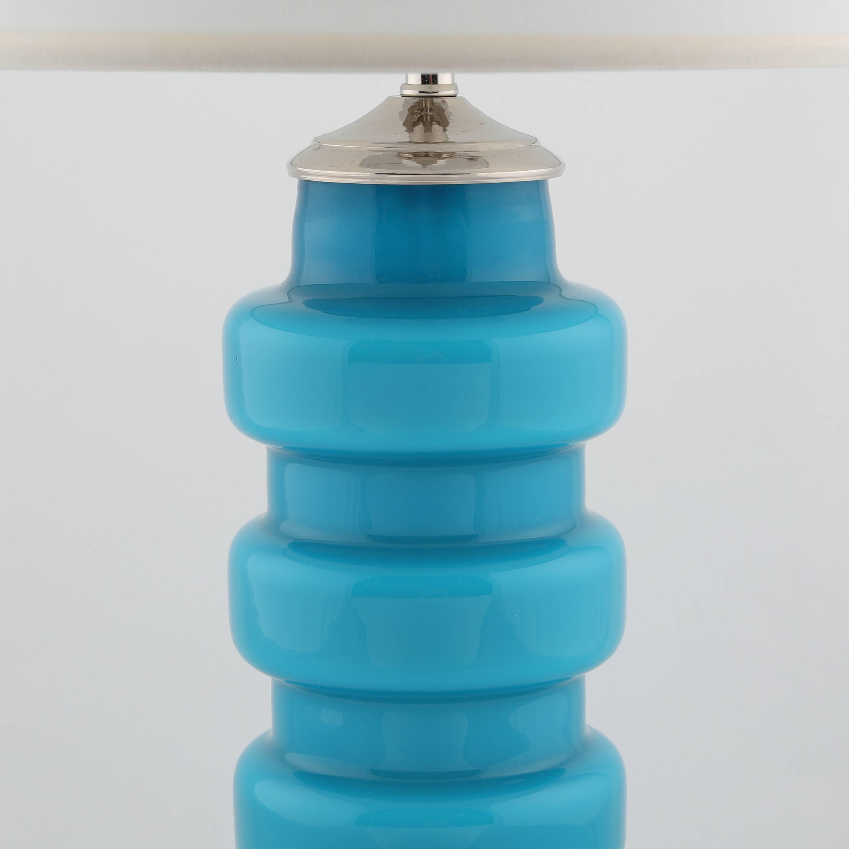 Swedish Blue Cased-Glass Table Lamps by Pers-Olof Ström for Alsterfors, circa 1960s