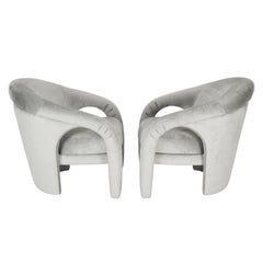 Pair of 1980s Fully Upholstered Sculptural Lounge Chairs
