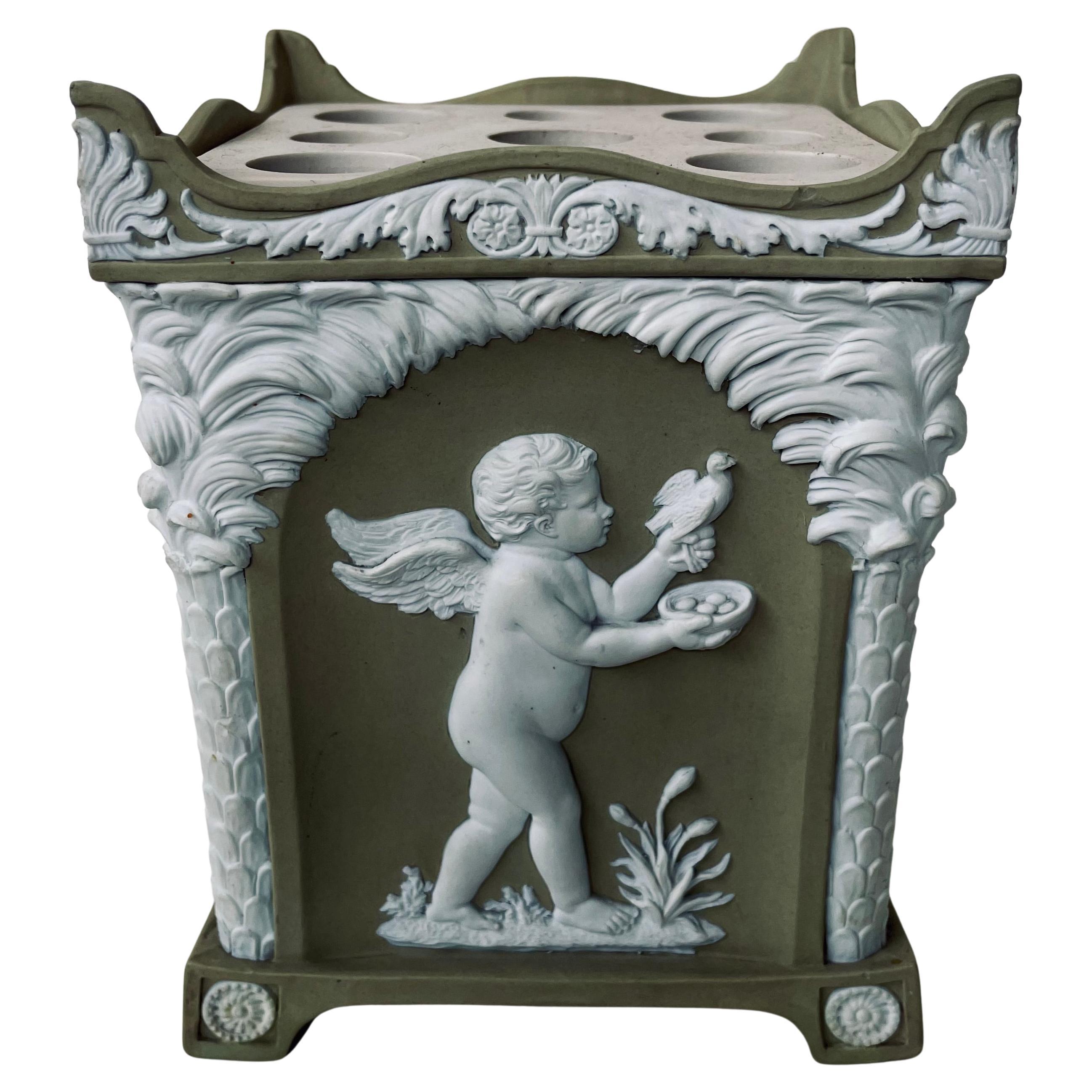 Pot à pâte Wedgwood du 18e siècle en jaspe vert massif, Cupidon as Seasons