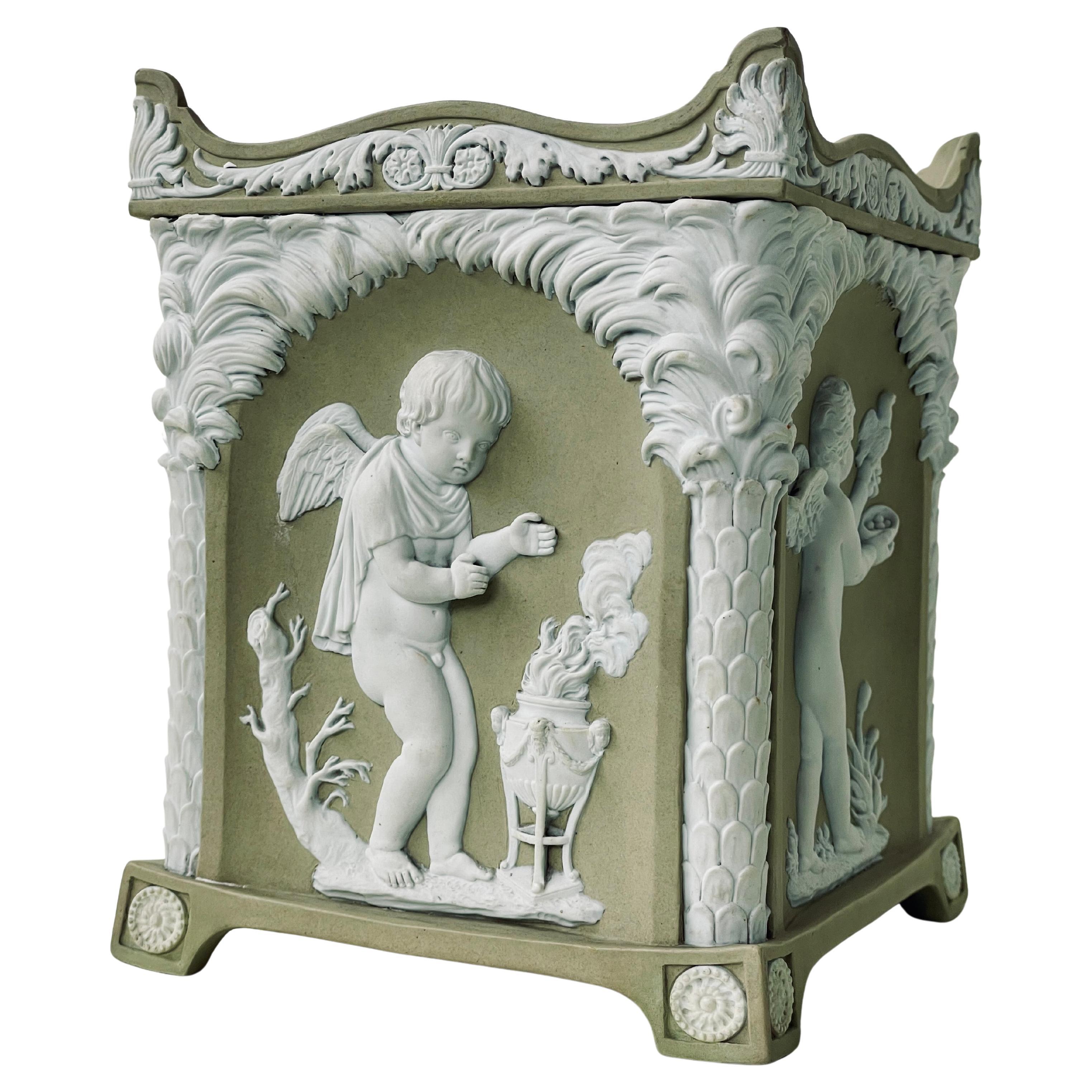 Pot à pâte Wedgwood du 18e siècle en jaspe vert massif, Cupidon as Seasons