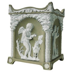 18th Century Wedgwood Solid Green Jasper Ware Bough Pot, Cupid as Seasons