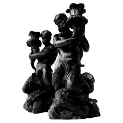 18th Century Pair Wedgwood Black Basalt Ware Triton Candlesticks