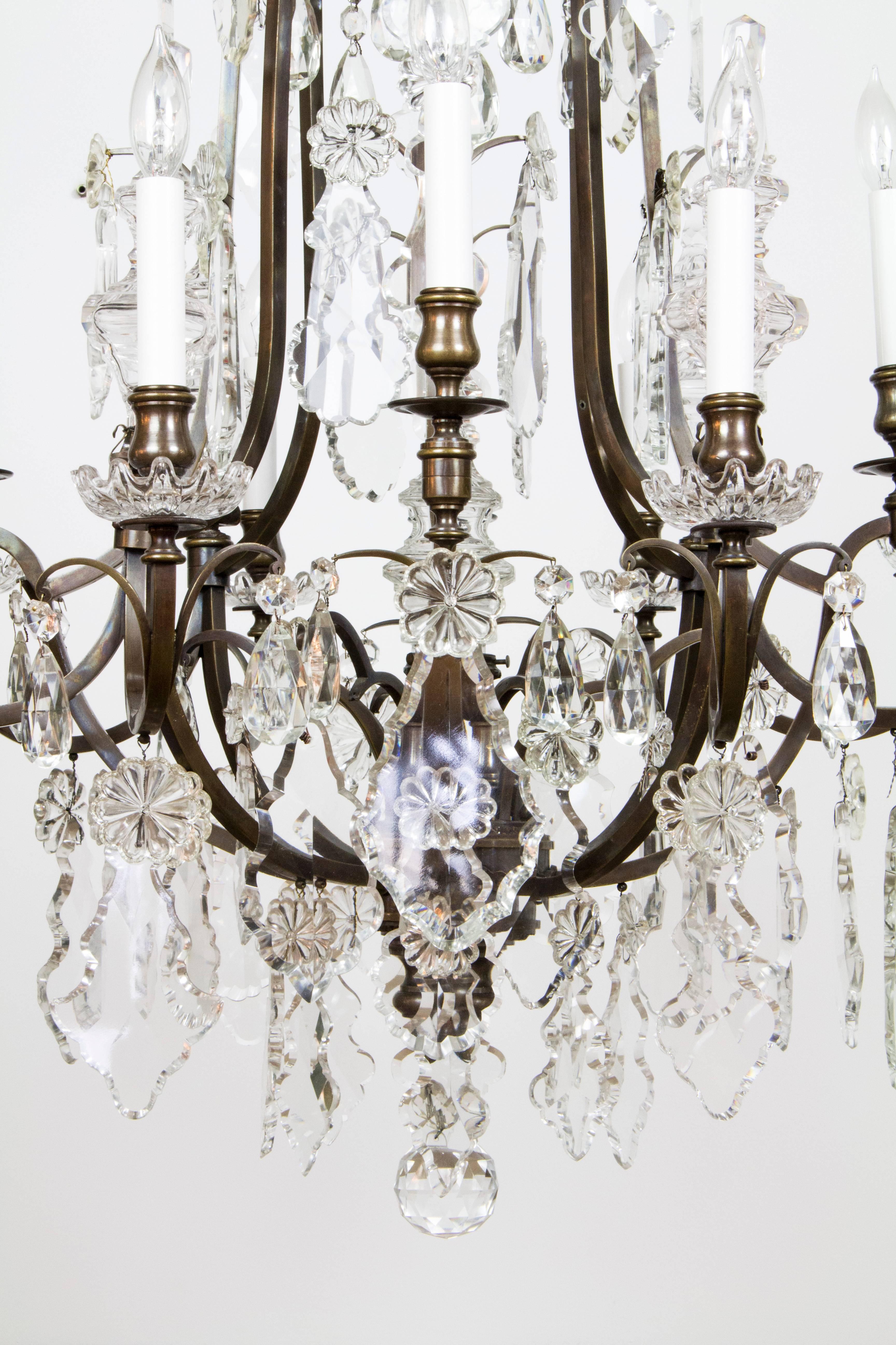 Louis XV Bronze and Crystal Chandelier In Excellent Condition For Sale In Chestnut Hill, MA