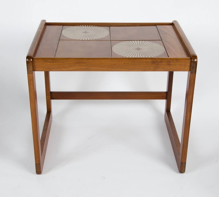 Late 20th Century Nest of Three Teak Tables with Inset Tile Top For Sale
