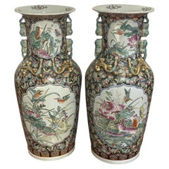 Pair of Monumental Chinese Famille Noire Millefleurs Floor Vases, 95 cm