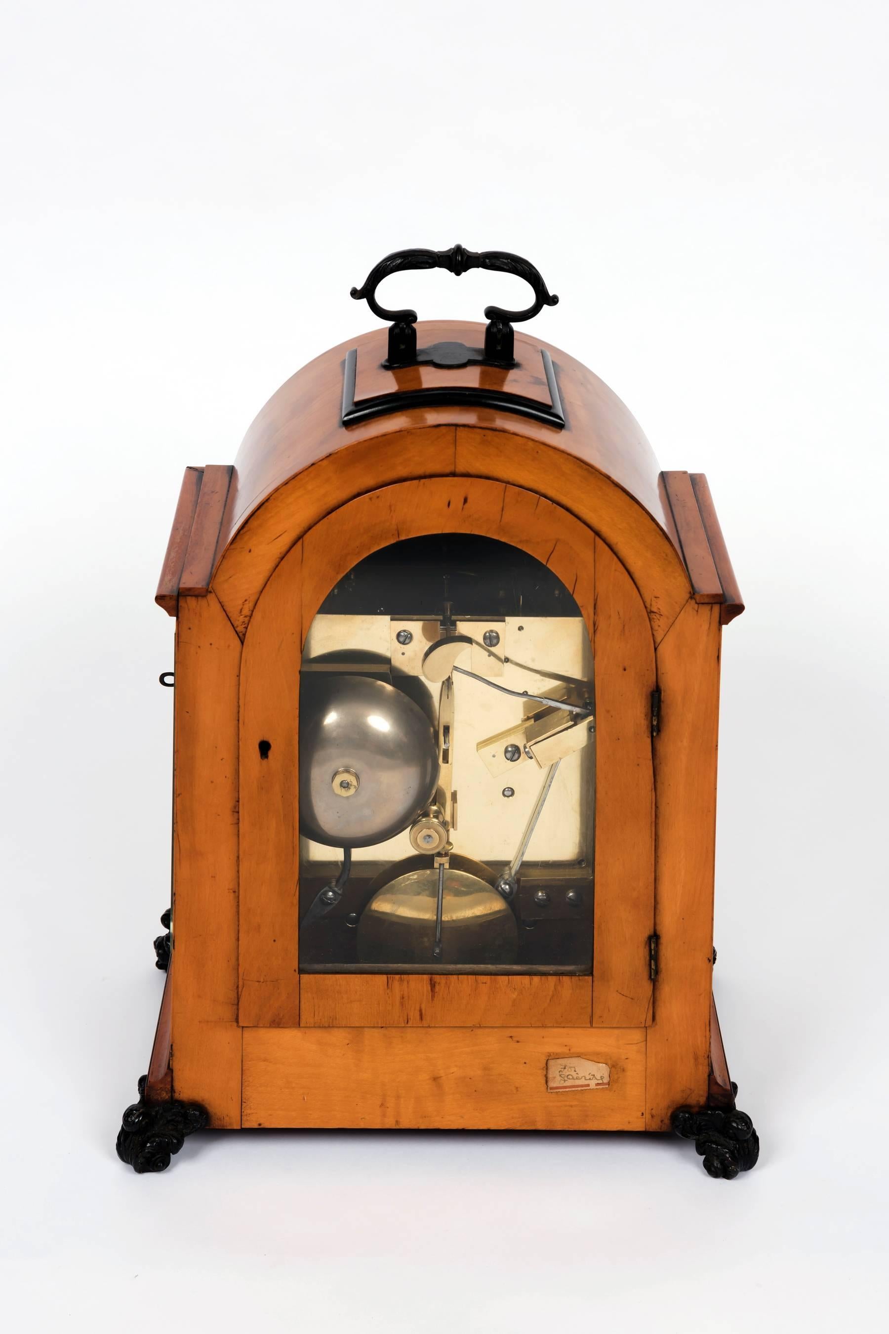 English George IV Satinwood Veneered Striking Twin Fusee Bracket Clock For Sale