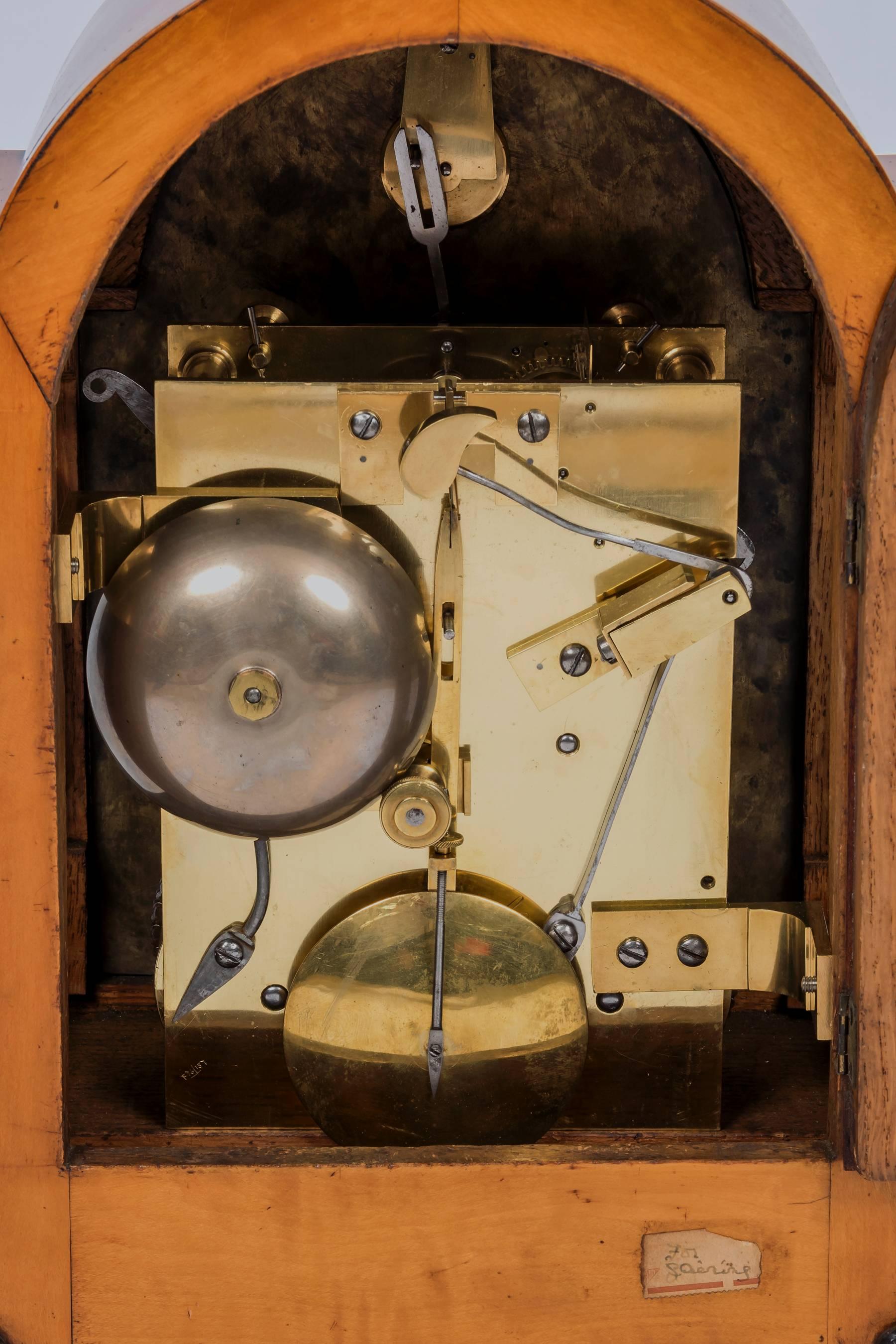 Mid-19th Century George IV Satinwood Veneered Striking Twin Fusee Bracket Clock For Sale