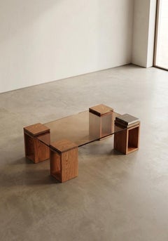 Bronze Glass & Red Oak Modular Base Coffee Table from Redline Design Furniture