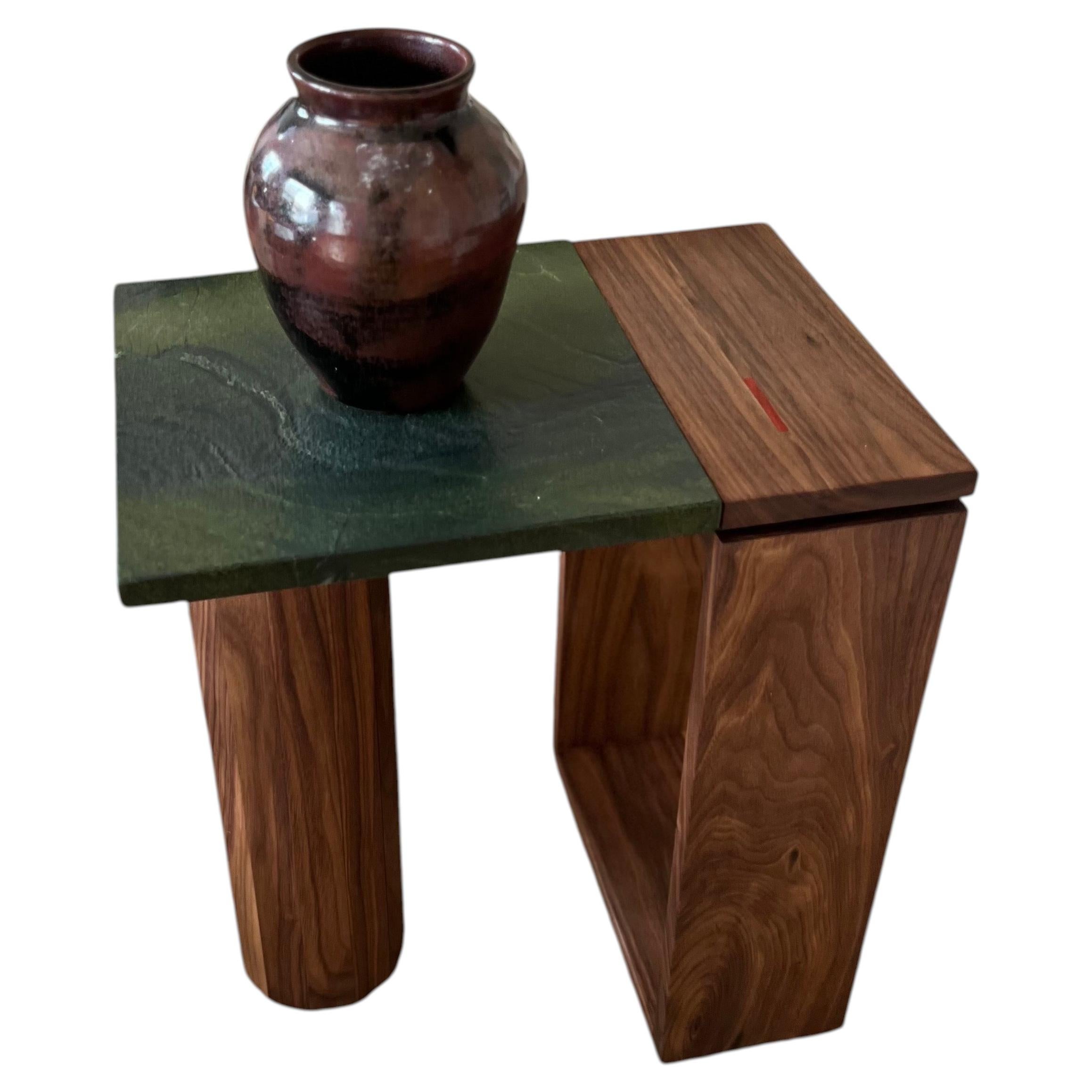 Quartzite and Walnut Side Table For Sale