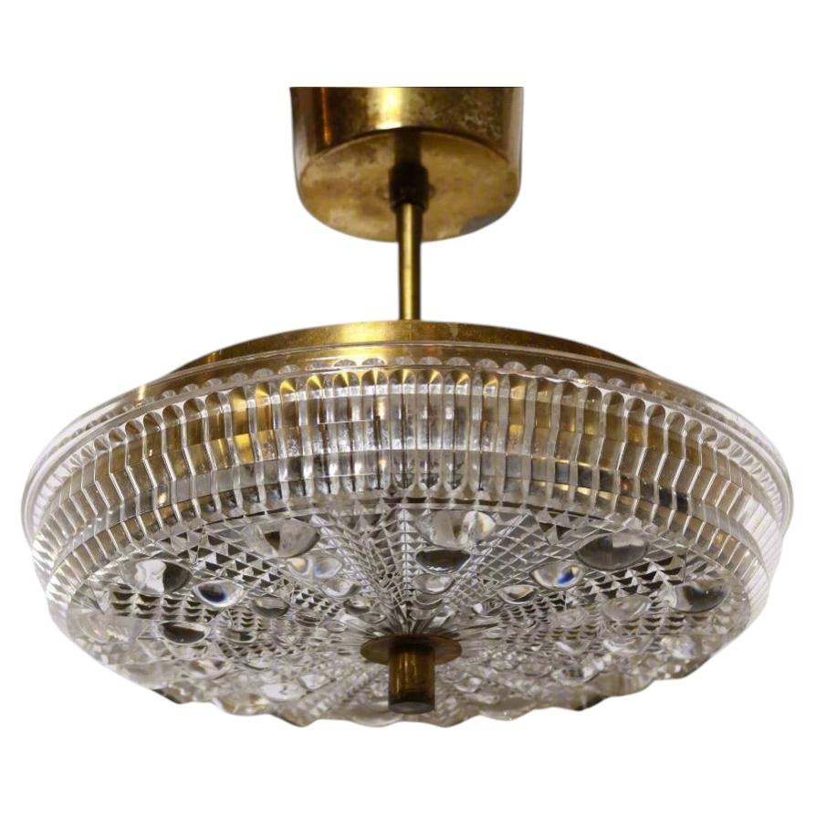 Mid-20th Century Small Pendant Light of Cast Glass and Brass