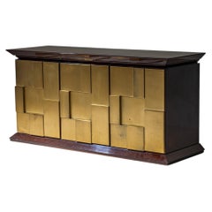 Burl Veneer and Brass Sideboard by Luciano Frigerio, Italy, 1970s