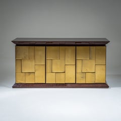 Burl Veneer and Brass Sideboard by Luciano Frigerio, Italy, 1970s