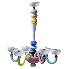 Colorful Glass Chandelier in the Style of Gio Ponti, Italy, Mid-20th Century