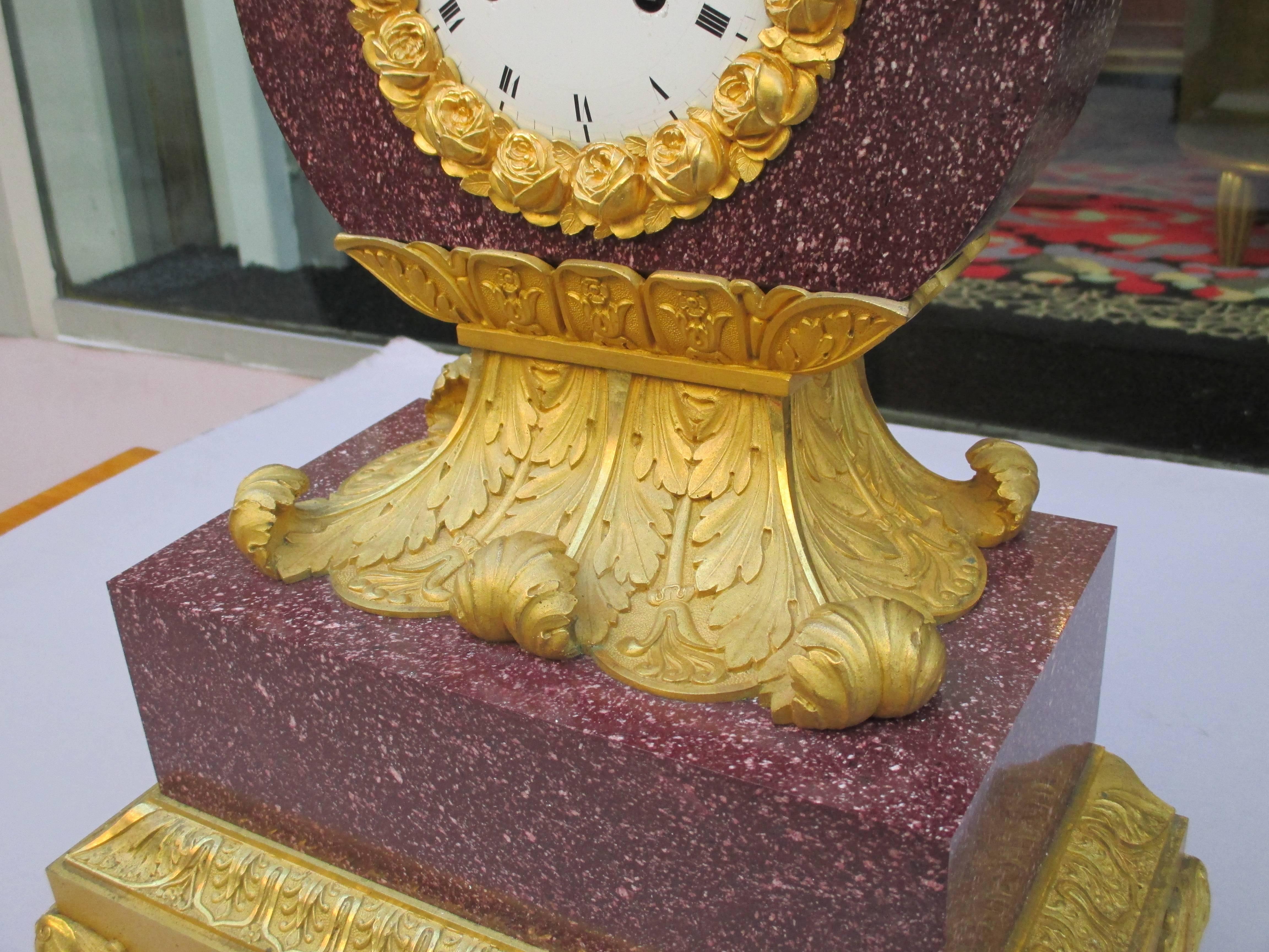 Gilt Very Fine Charles X Imperial Porphyry Lyre Clock For Sale