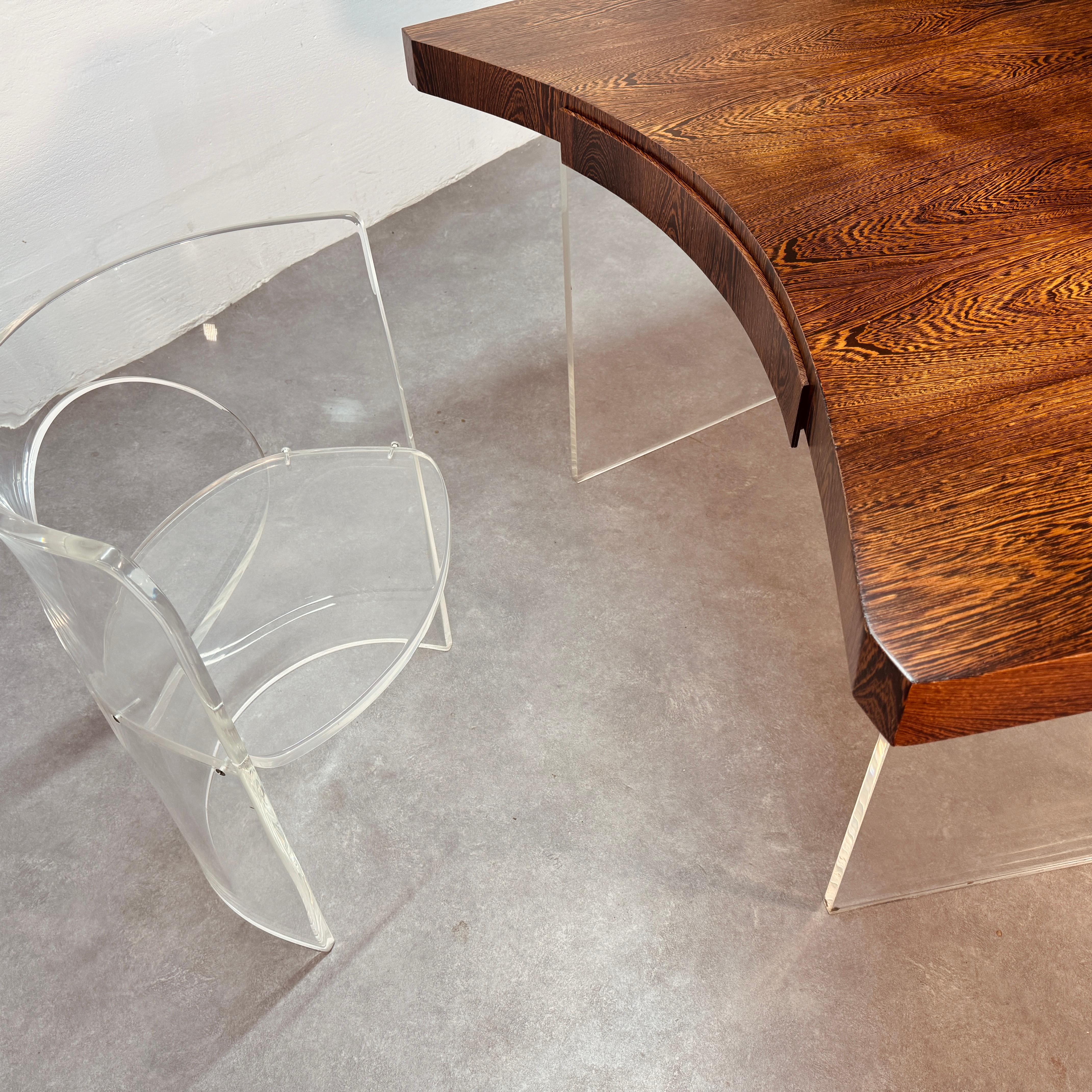 Post-Modern Lucite Charles Hollis Jones 'O' chair with wengé top desk For Sale