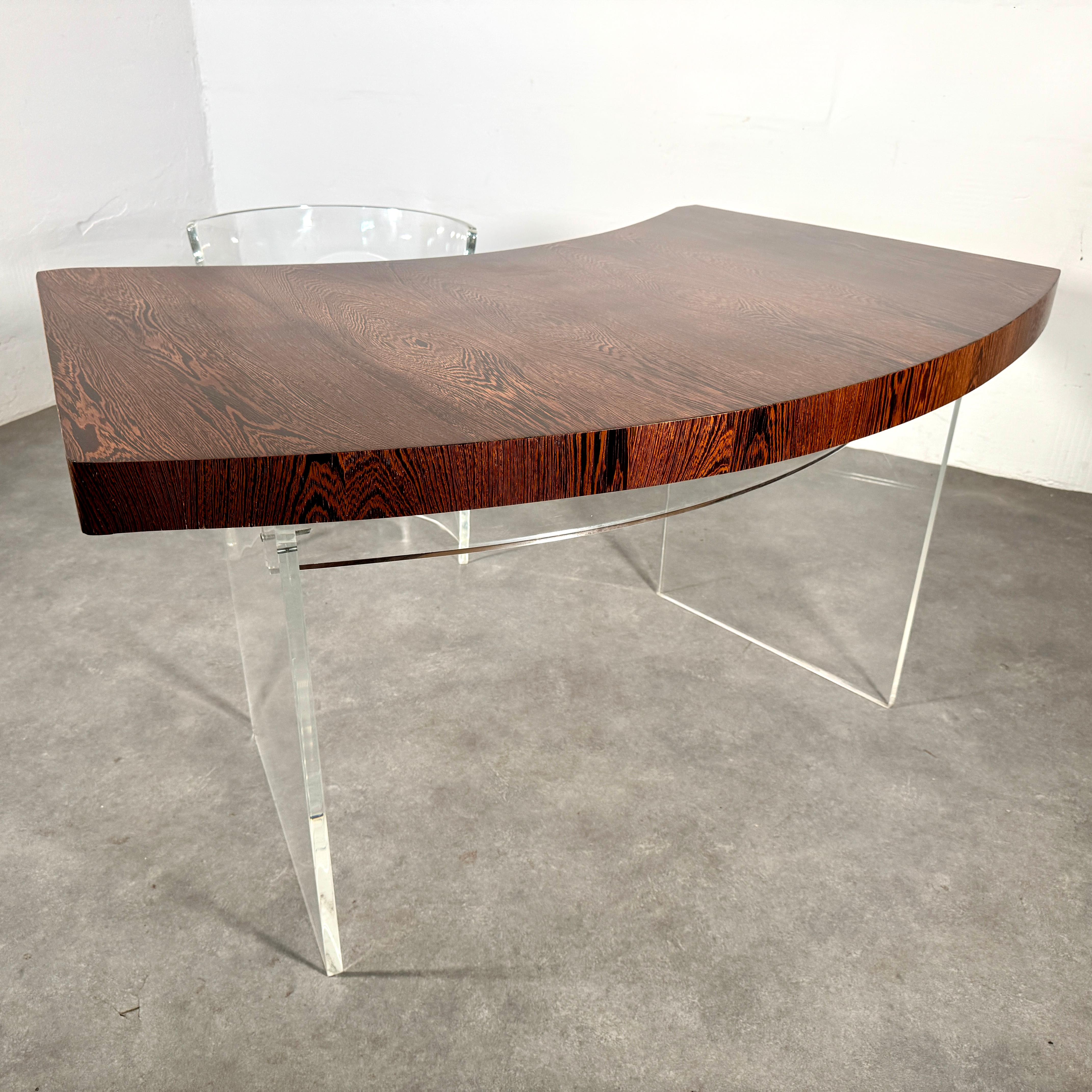 Late 20th Century Lucite Charles Hollis Jones 'O' chair with wengé top desk For Sale