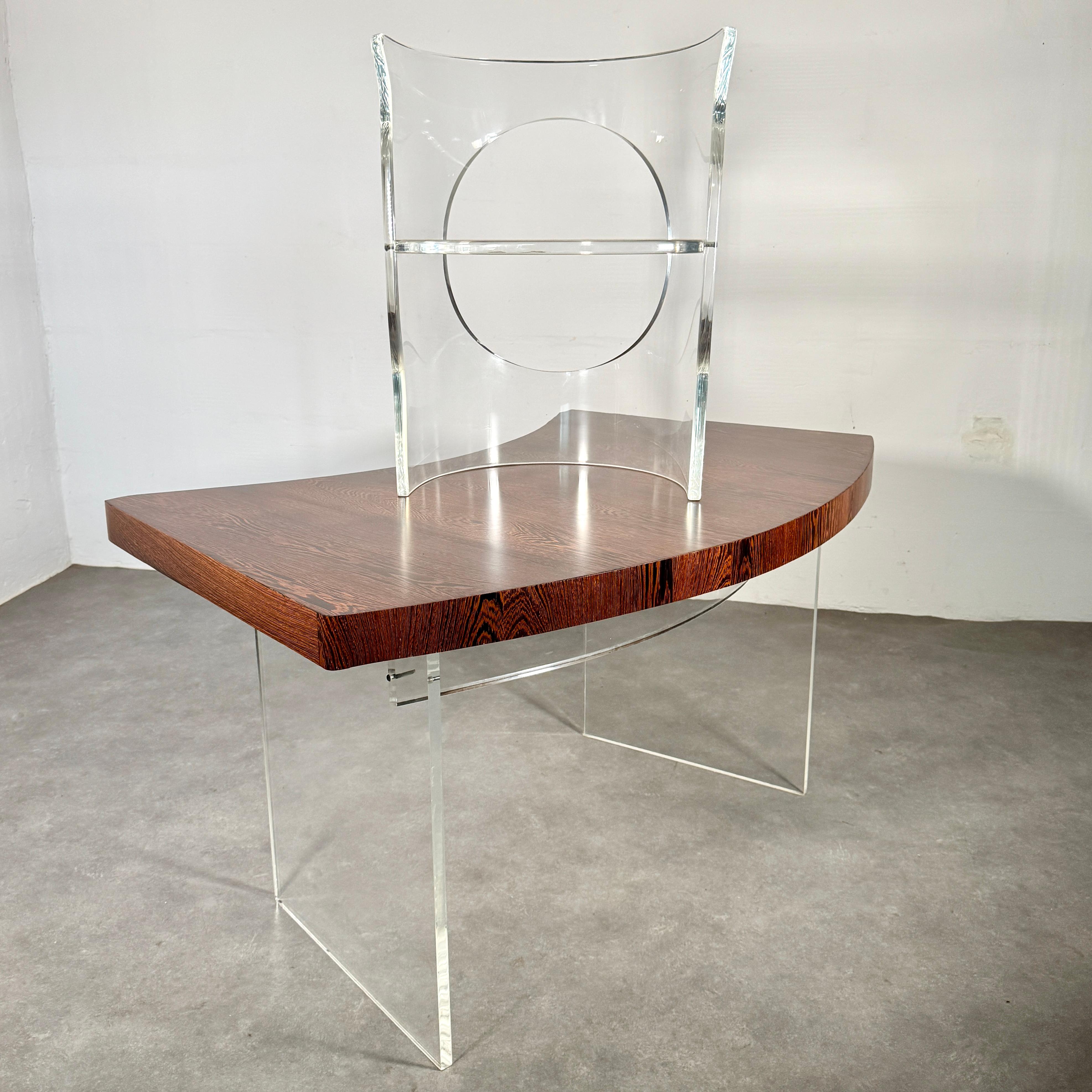 Lucite Charles Hollis Jones 'O' chair with wengé top desk For Sale 2