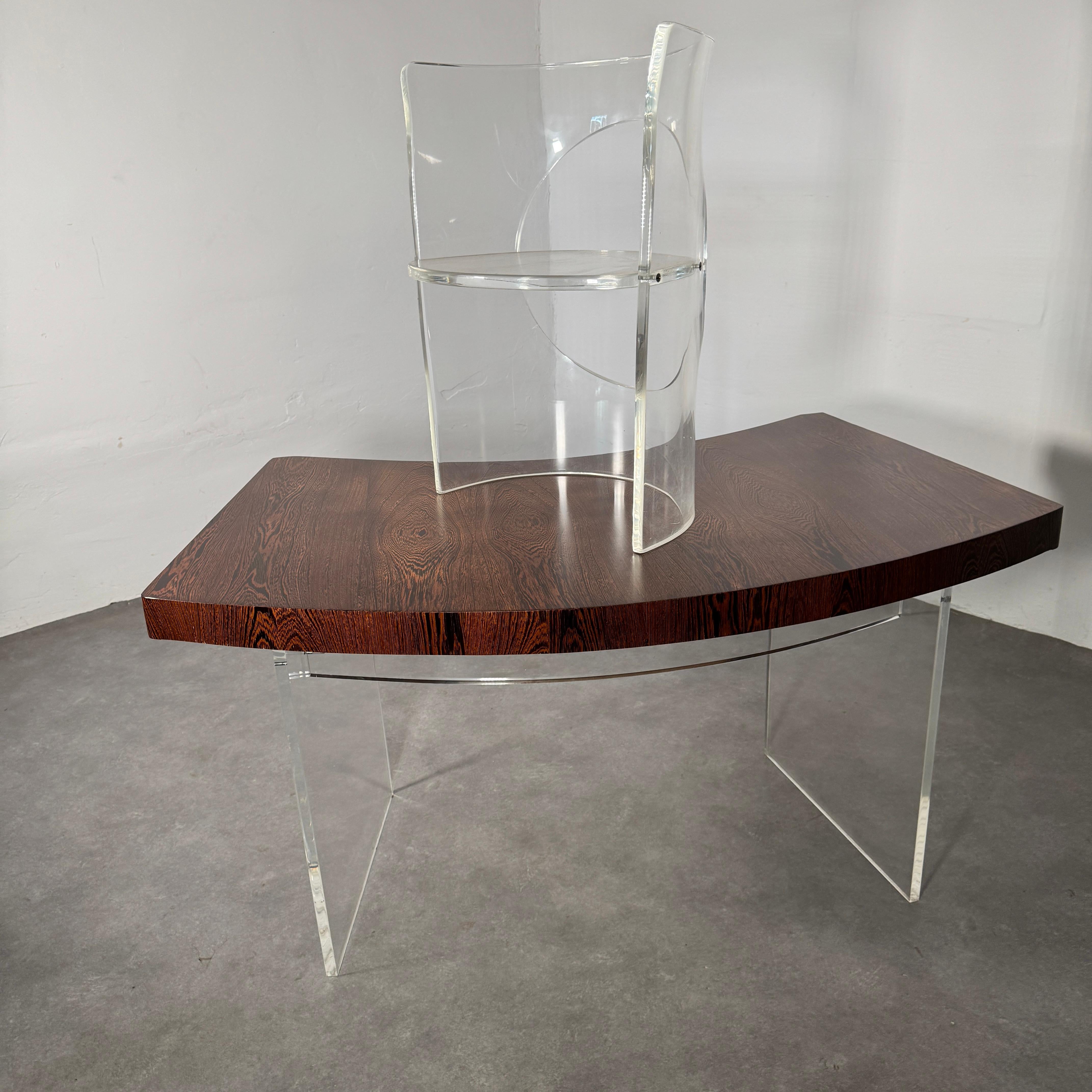 Lucite Charles Hollis Jones 'O' chair with wengé top desk For Sale 3