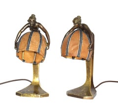 Rudolf Marschall (1873–1967): 2 Austrian Art Nouveau bronze table lamps