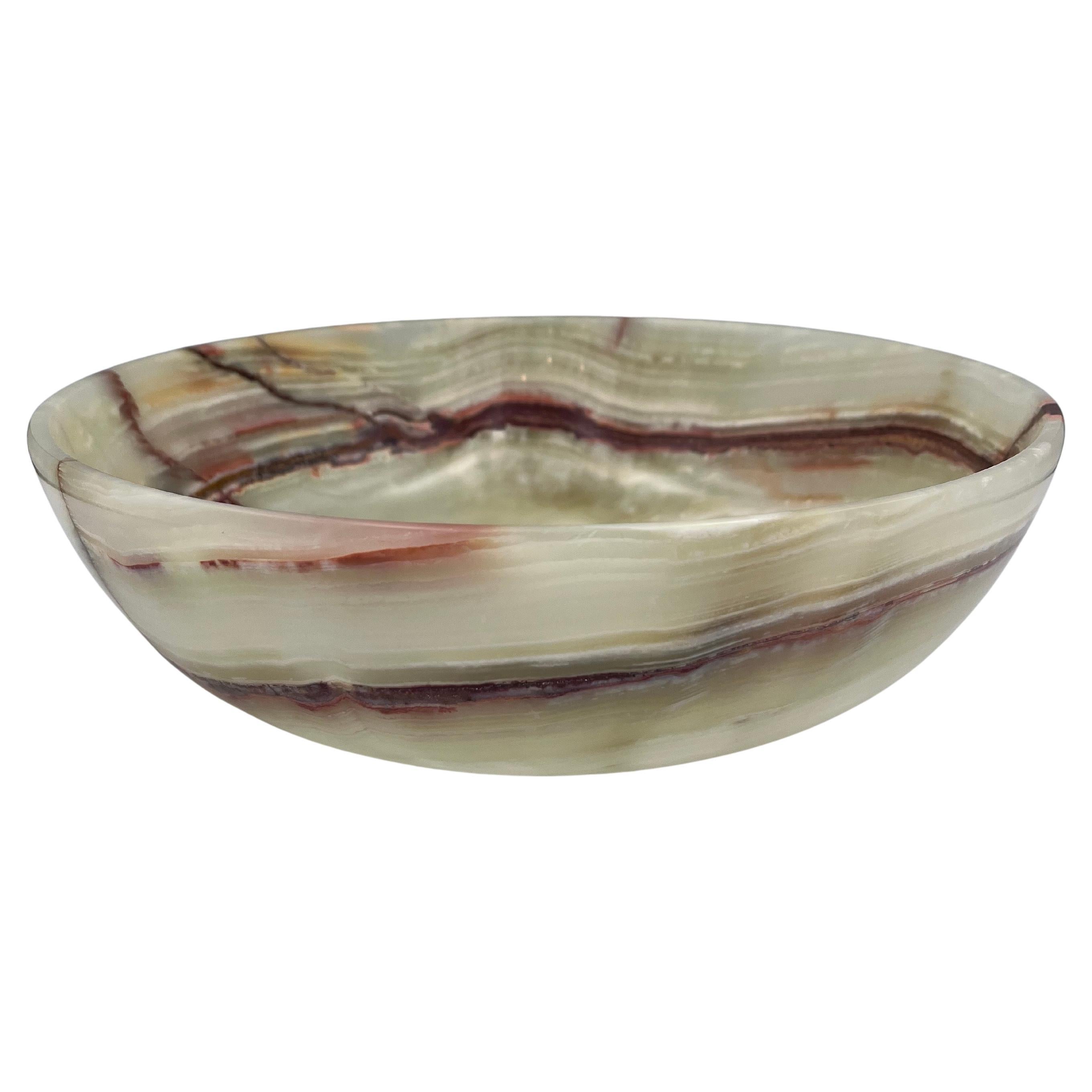 Stunning Vintage Large Polished Green Onyx Centerpiece Bowl